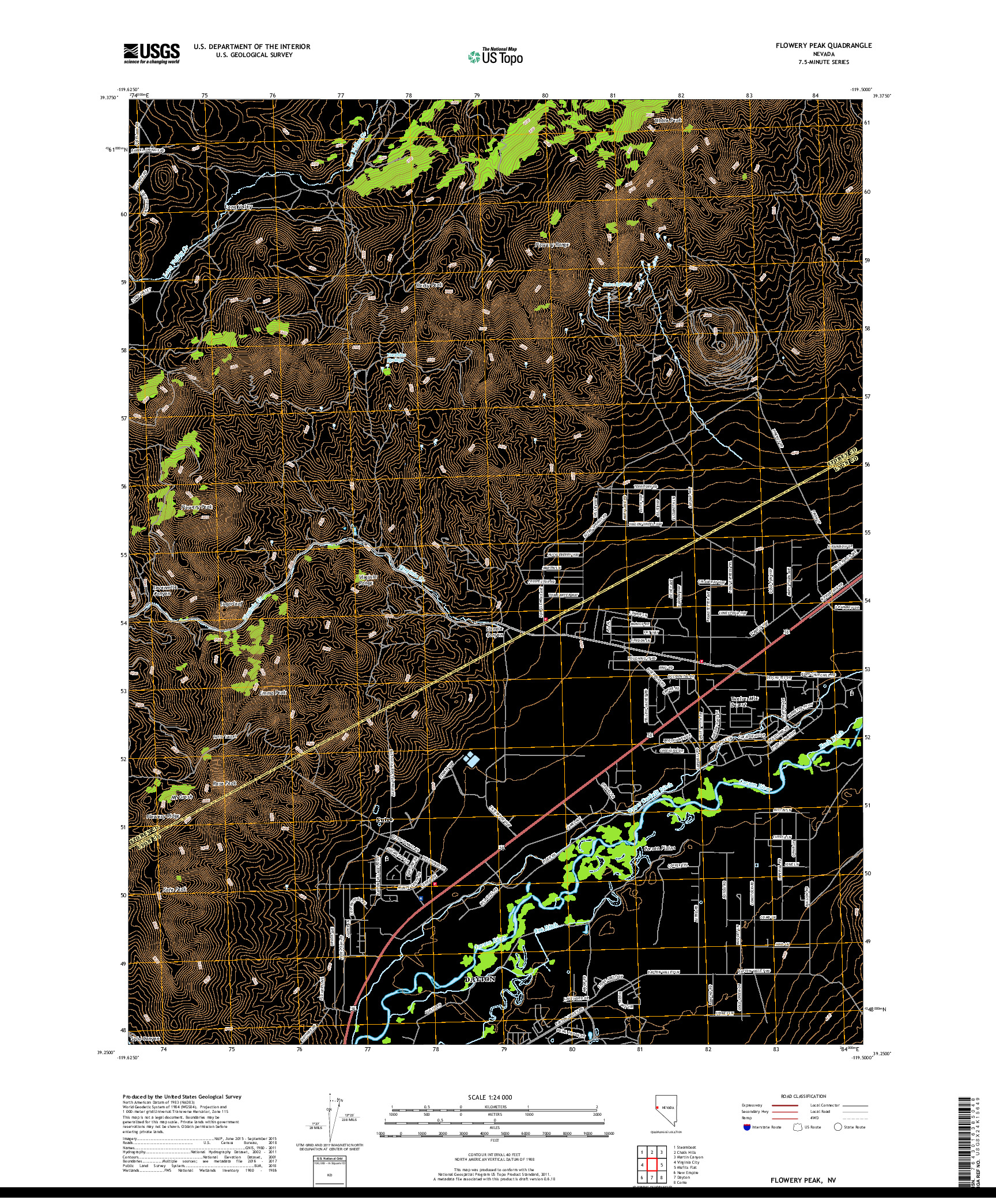 USGS US TOPO 7.5-MINUTE MAP FOR FLOWERY PEAK, NV 2018