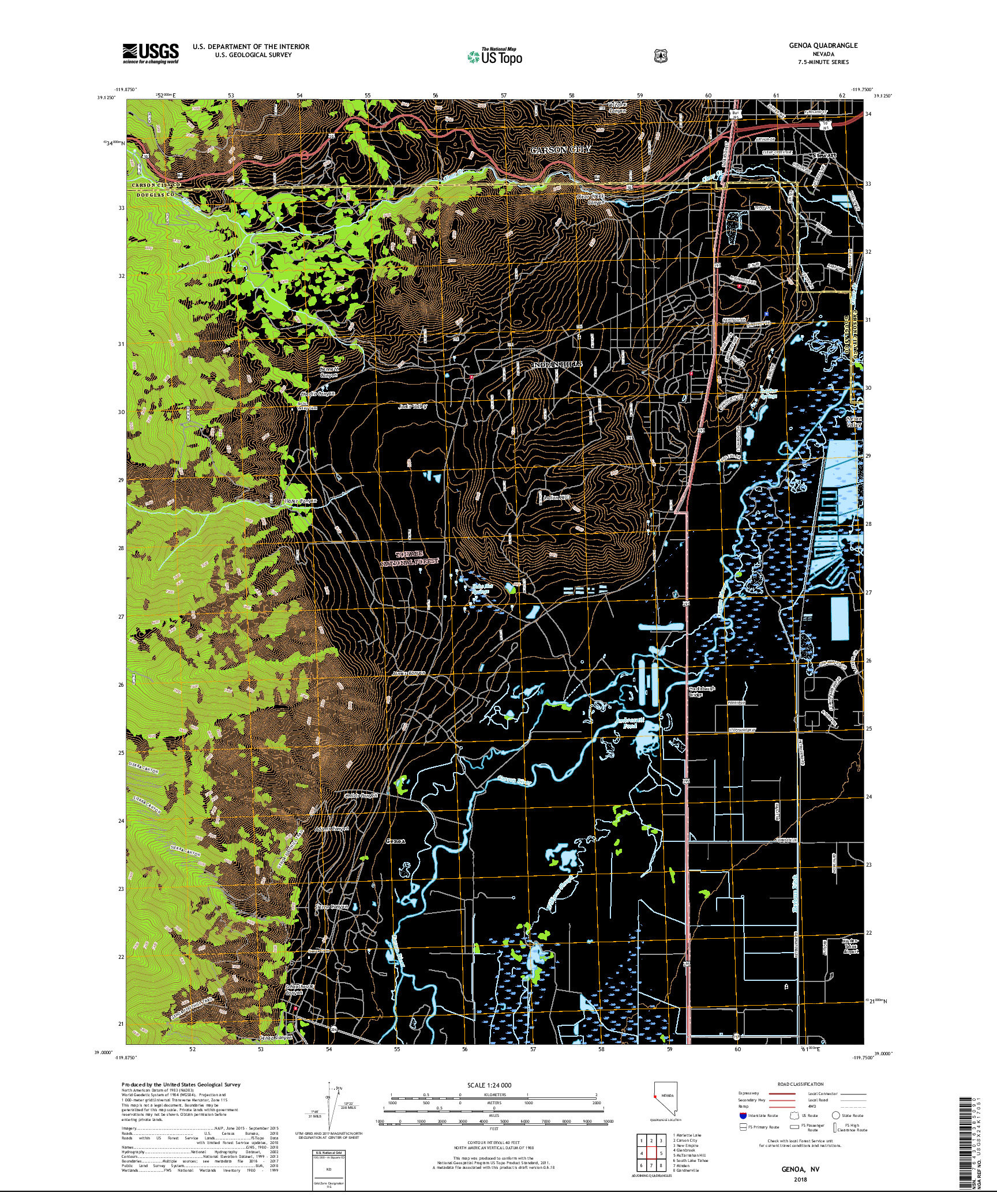 USGS US TOPO 7.5-MINUTE MAP FOR GENOA, NV 2018