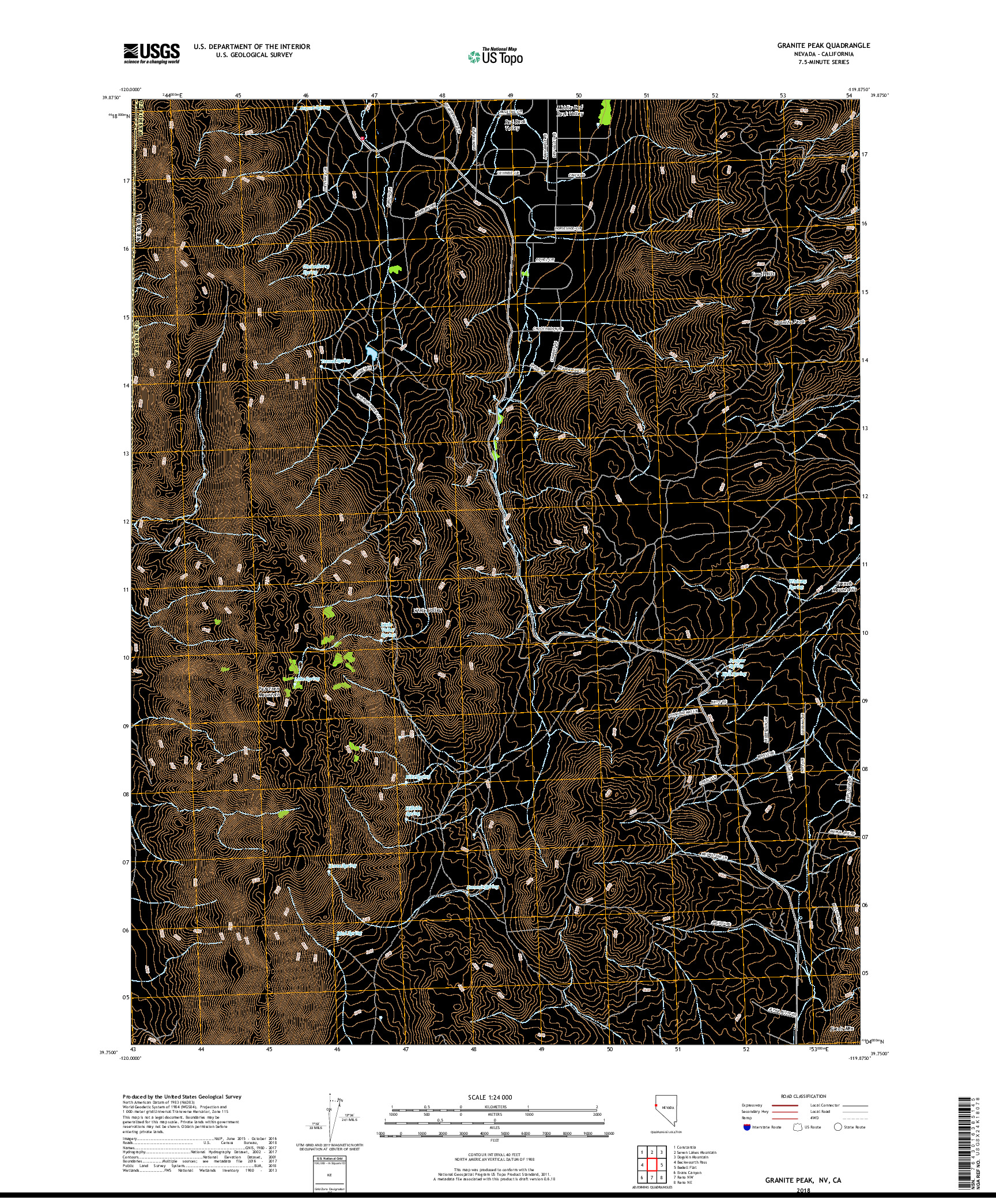 USGS US TOPO 7.5-MINUTE MAP FOR GRANITE PEAK, NV,CA 2018