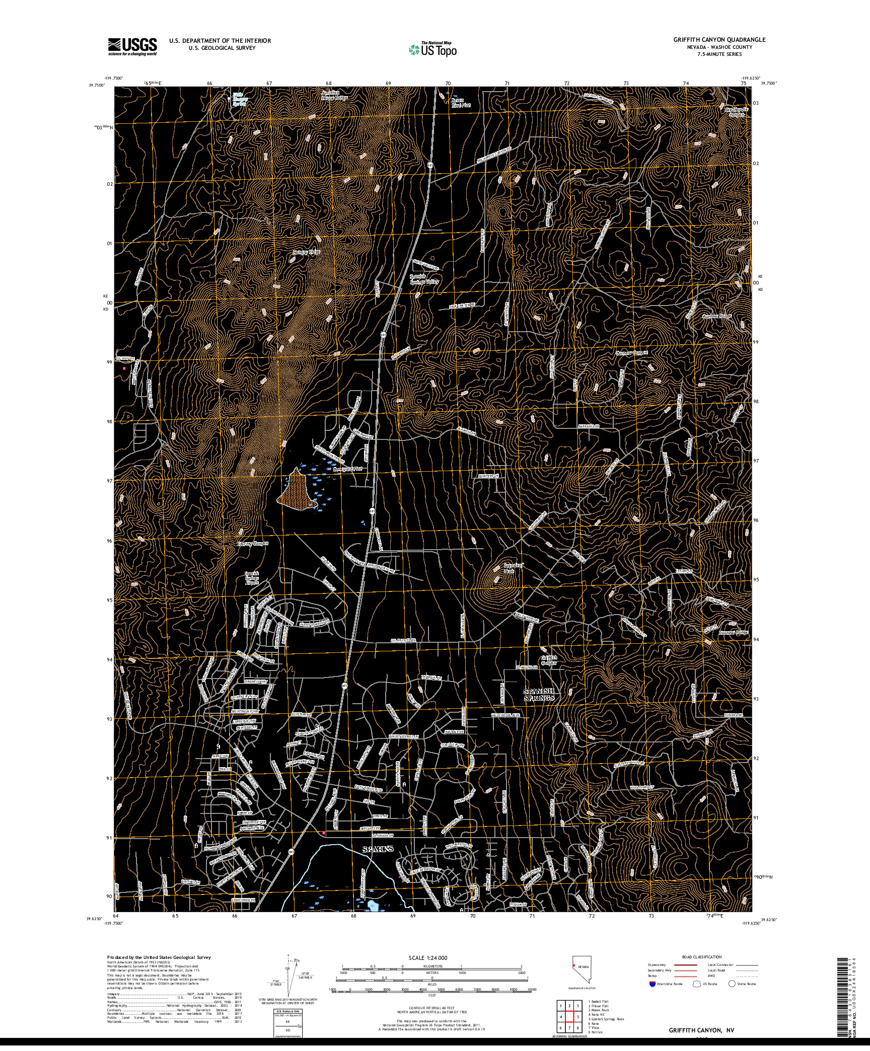 USGS US TOPO 7.5-MINUTE MAP FOR GRIFFITH CANYON, NV 2018