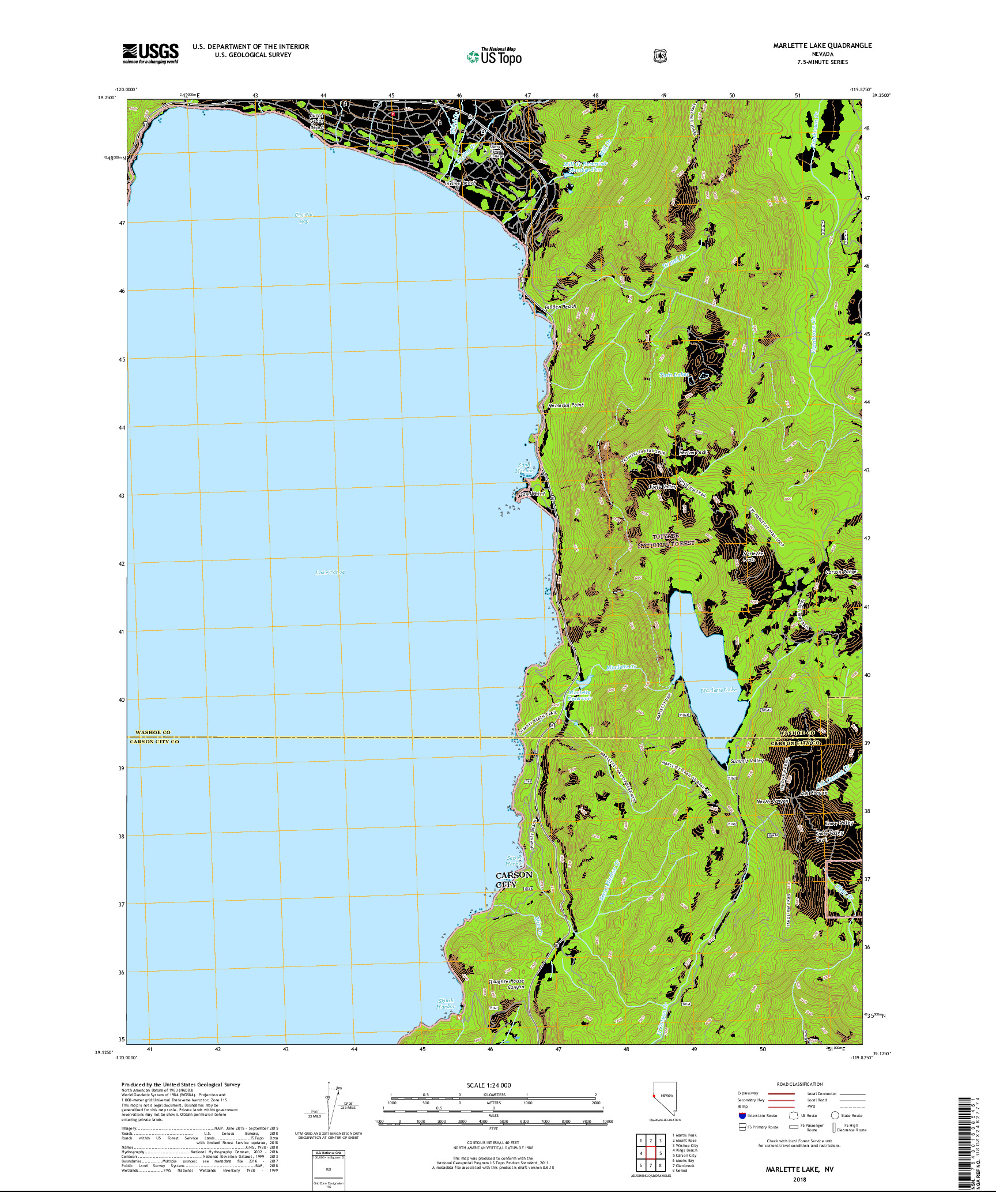 USGS US TOPO 7.5-MINUTE MAP FOR MARLETTE LAKE, NV 2018
