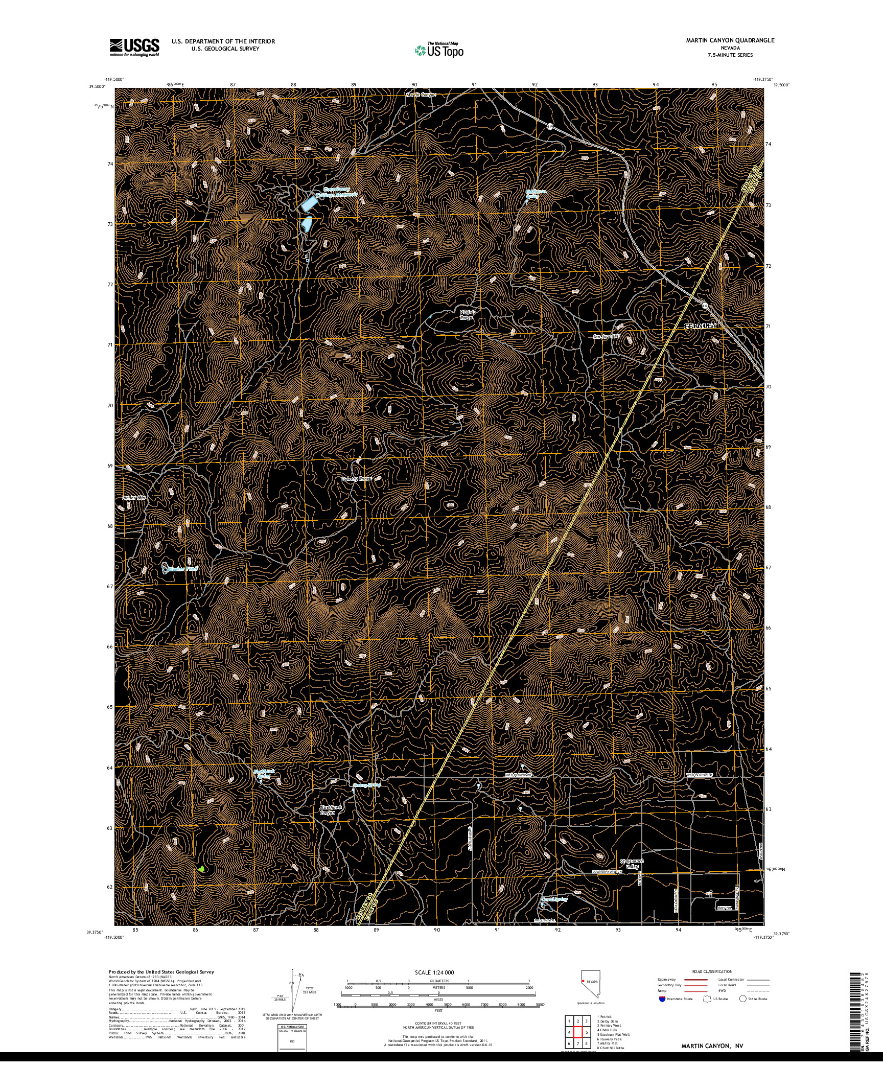 USGS US TOPO 7.5-MINUTE MAP FOR MARTIN CANYON, NV 2018