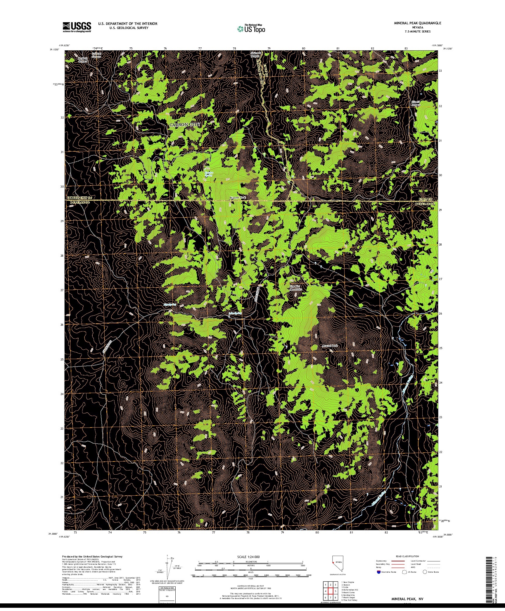 USGS US TOPO 7.5-MINUTE MAP FOR MINERAL PEAK, NV 2018