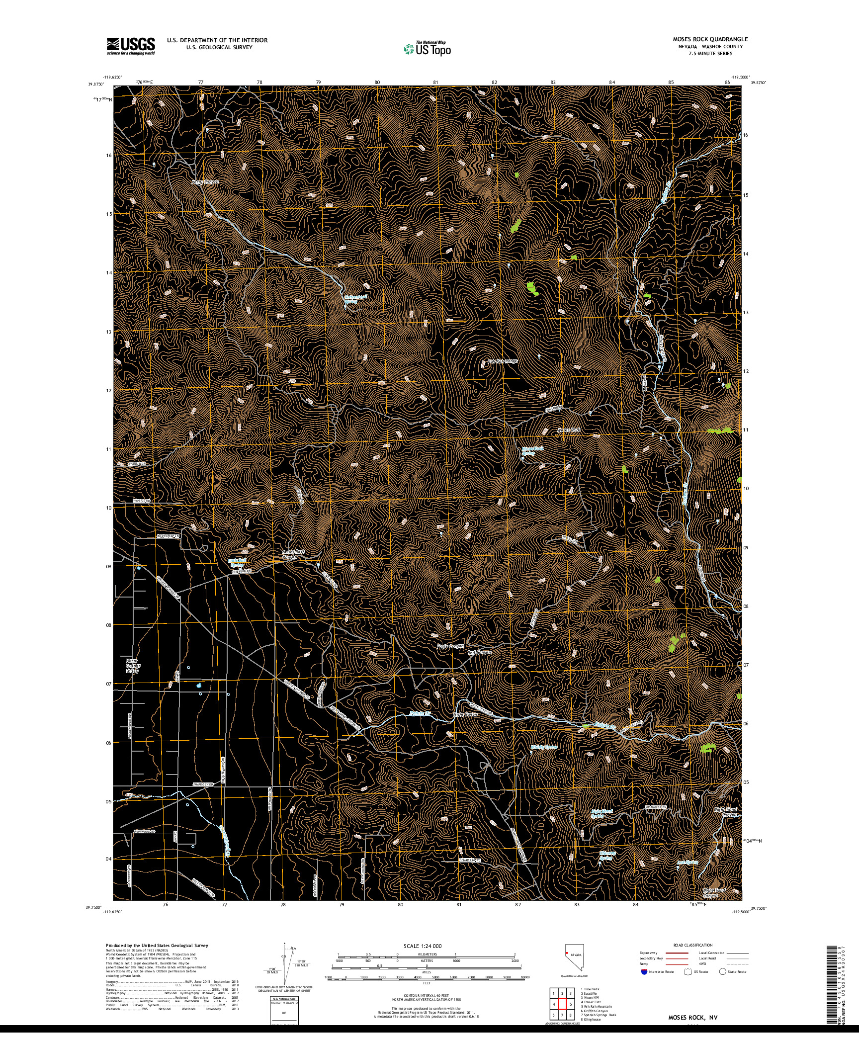 USGS US TOPO 7.5-MINUTE MAP FOR MOSES ROCK, NV 2018