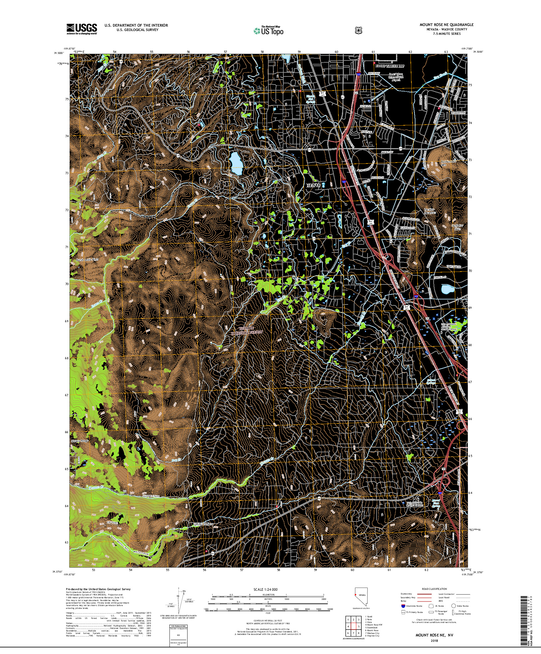 USGS US TOPO 7.5-MINUTE MAP FOR MOUNT ROSE NE, NV 2018