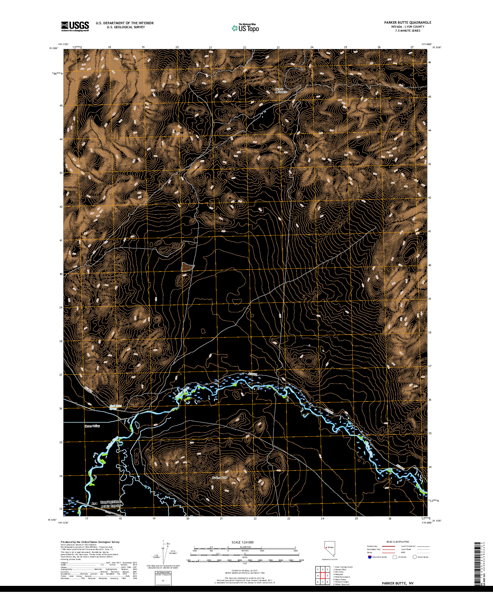 USGS US TOPO 7.5-MINUTE MAP FOR PARKER BUTTE, NV 2018