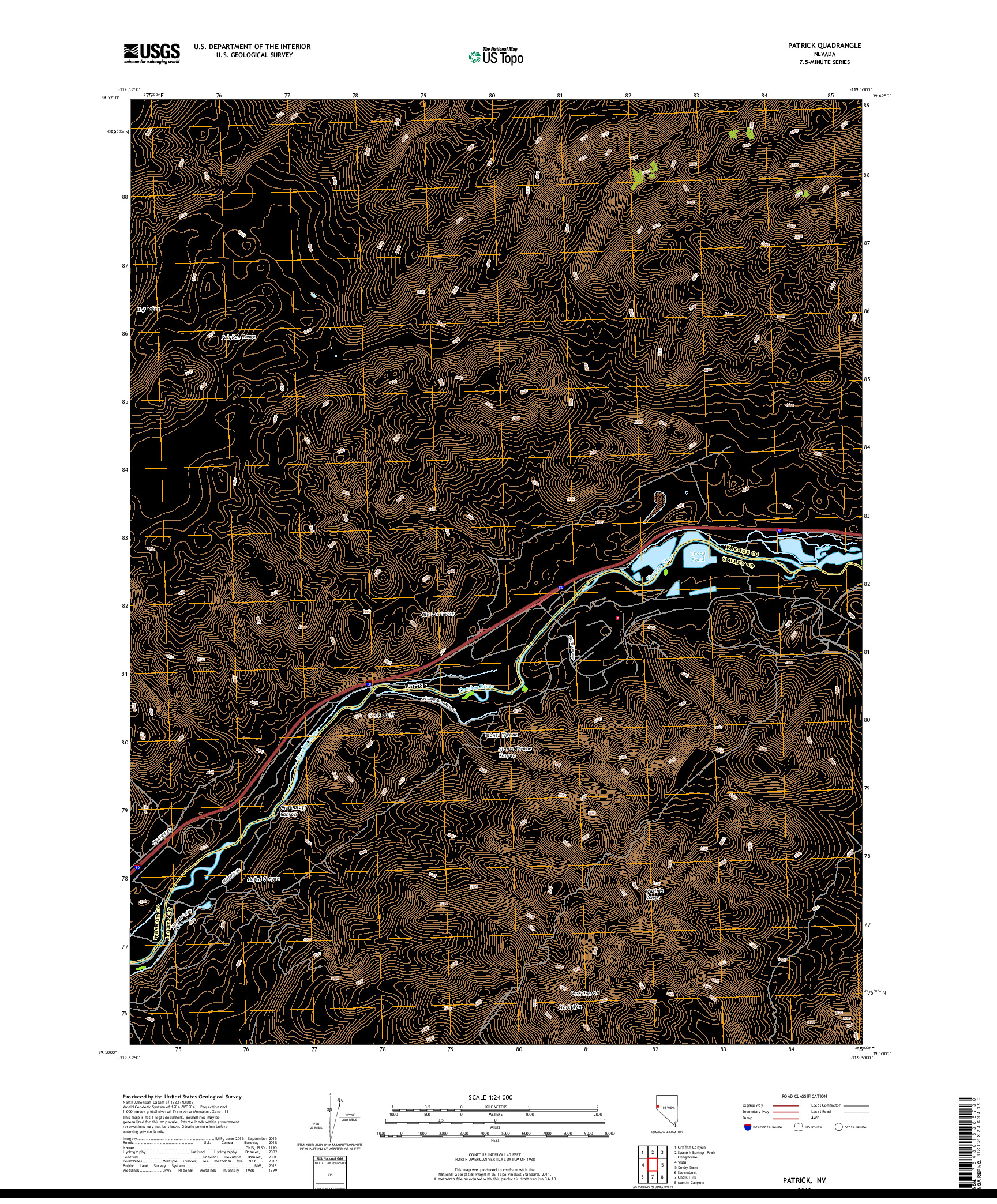 USGS US TOPO 7.5-MINUTE MAP FOR PATRICK, NV 2018