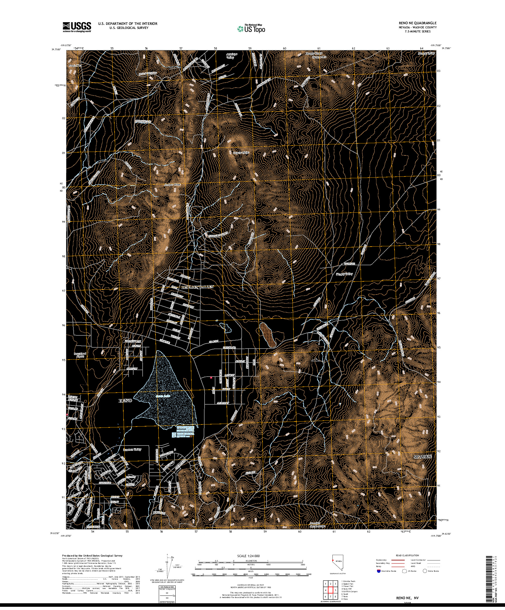 USGS US TOPO 7.5-MINUTE MAP FOR RENO NE, NV 2018