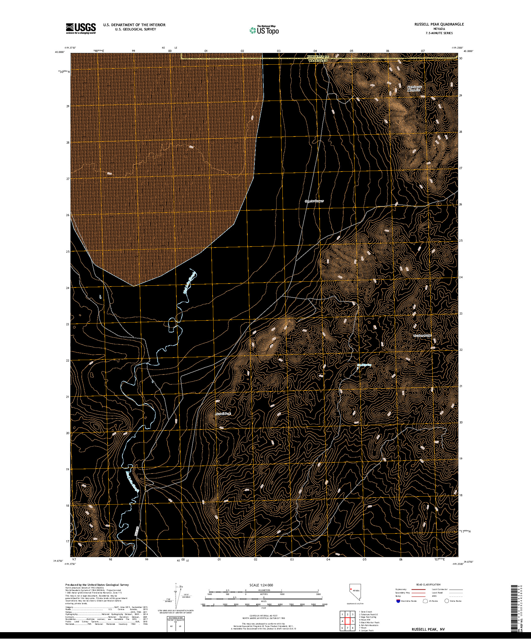 USGS US TOPO 7.5-MINUTE MAP FOR RUSSELL PEAK, NV 2018