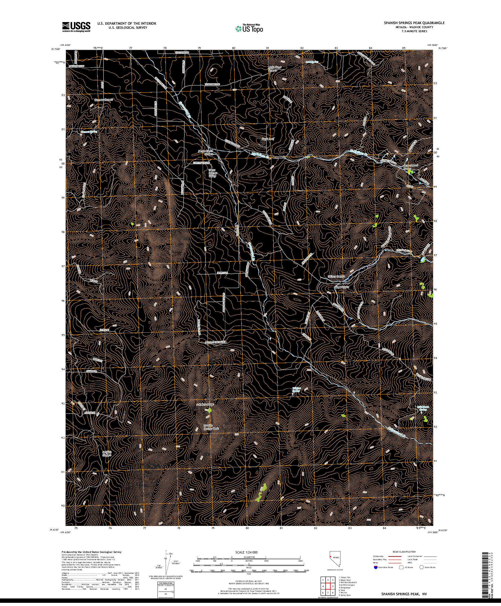 USGS US TOPO 7.5-MINUTE MAP FOR SPANISH SPRINGS PEAK, NV 2018