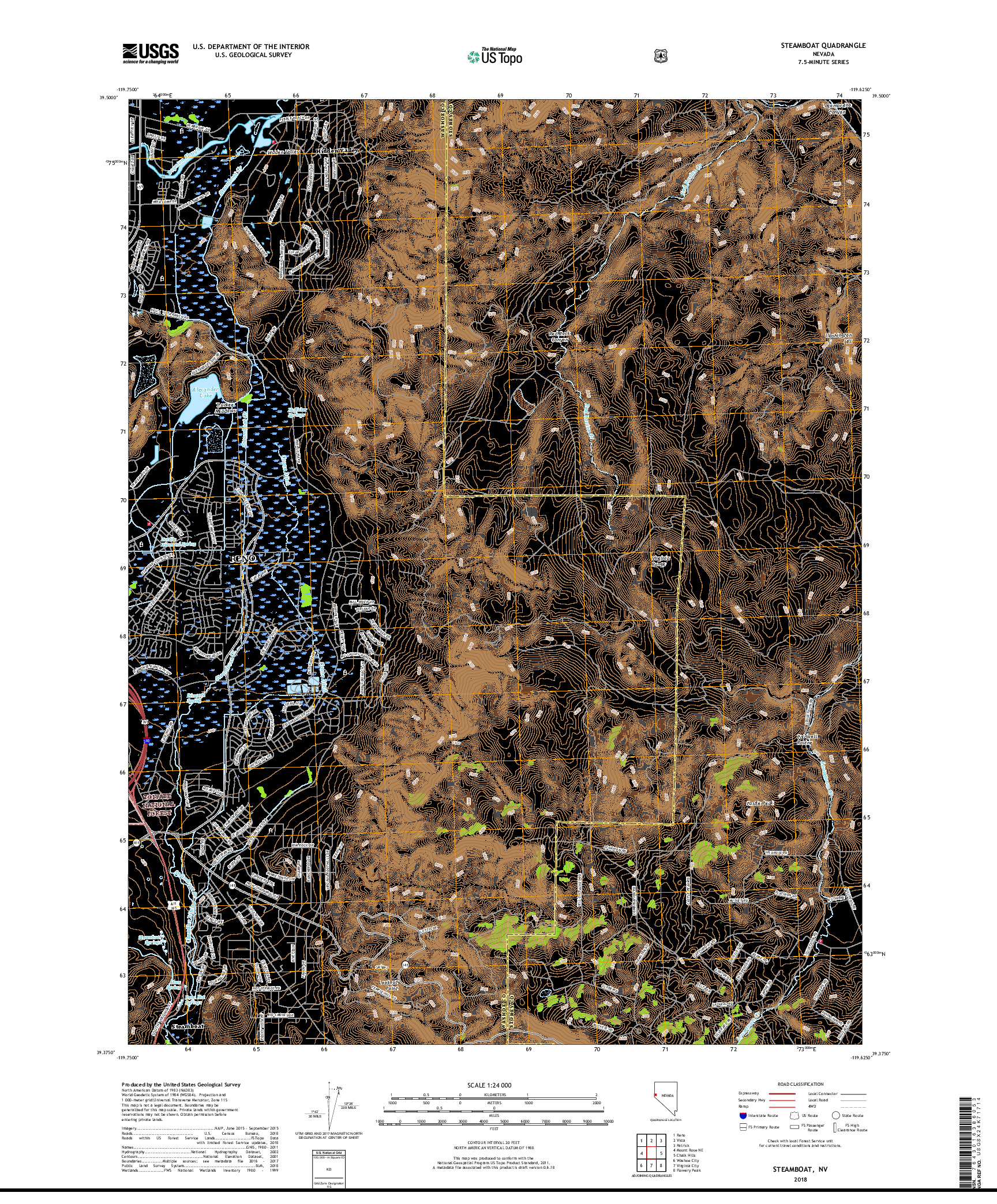 USGS US TOPO 7.5-MINUTE MAP FOR STEAMBOAT, NV 2018