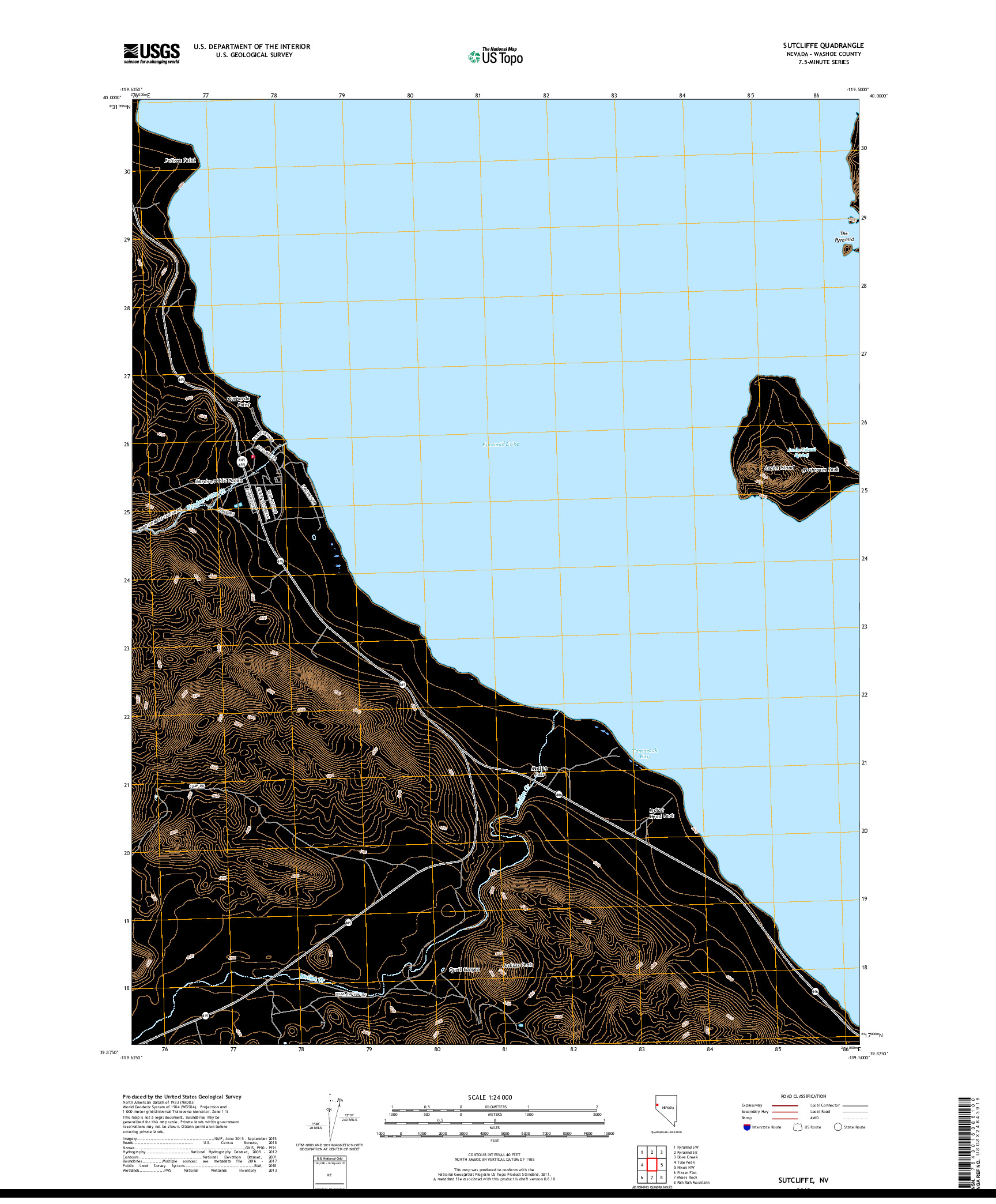 USGS US TOPO 7.5-MINUTE MAP FOR SUTCLIFFE, NV 2018