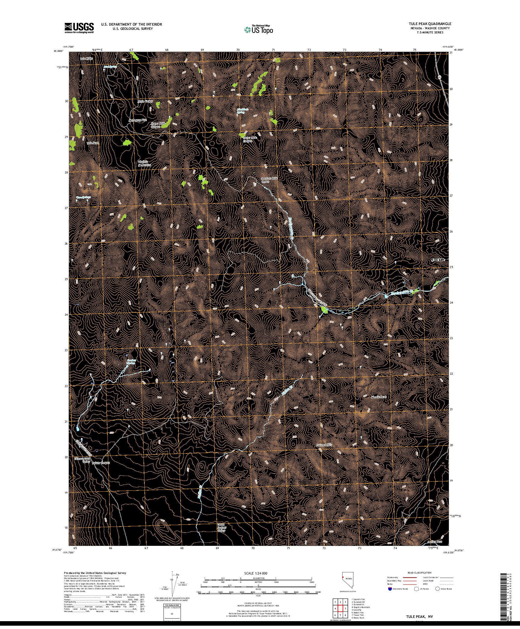 USGS US TOPO 7.5-MINUTE MAP FOR TULE PEAK, NV 2018