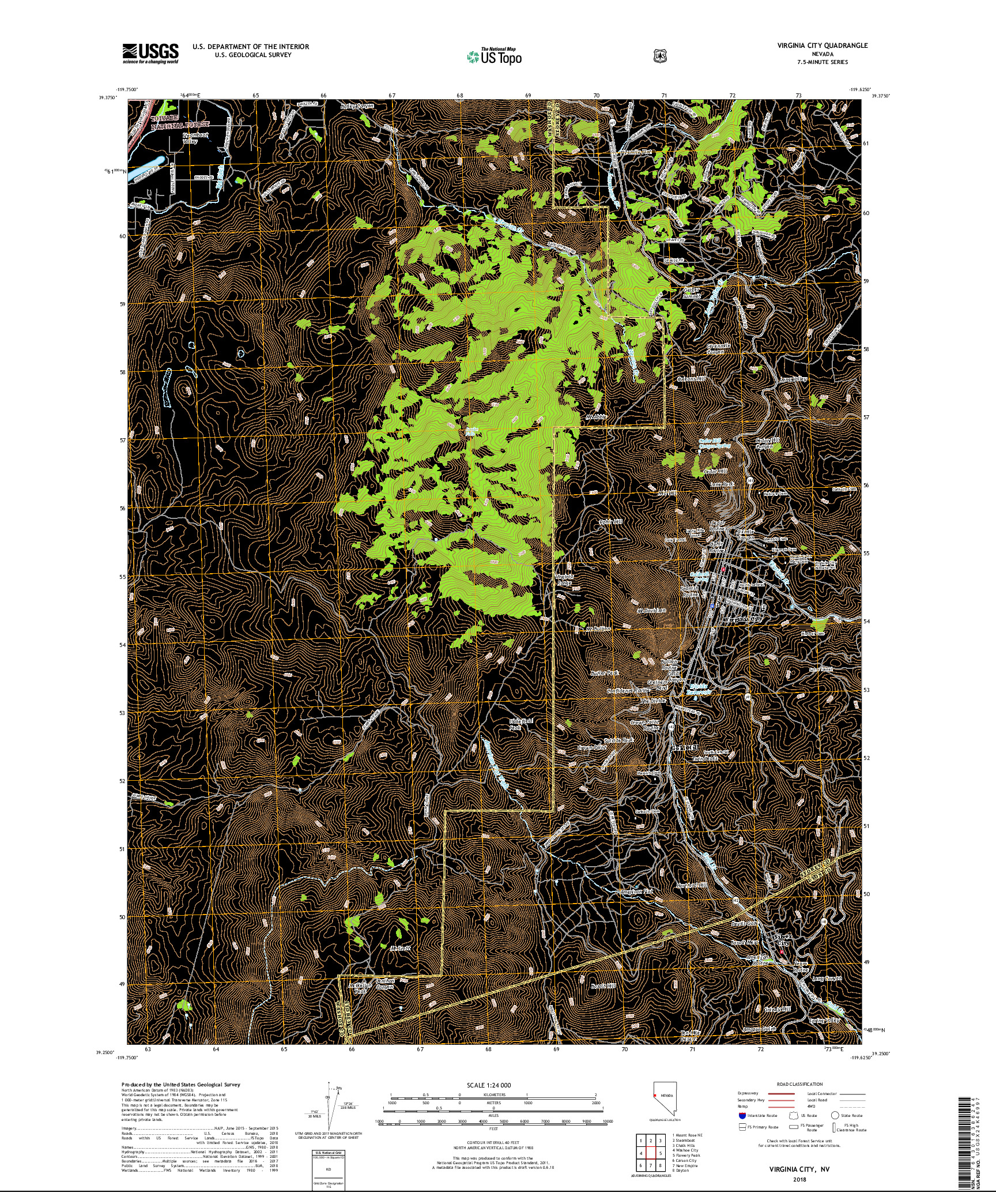 USGS US TOPO 7.5-MINUTE MAP FOR VIRGINIA CITY, NV 2018