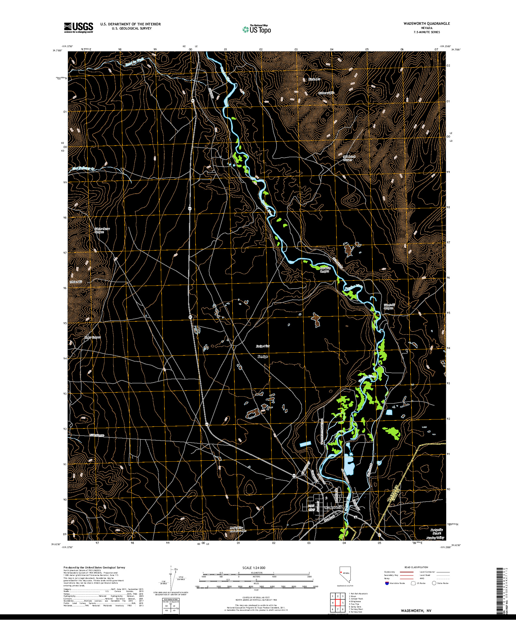 USGS US TOPO 7.5-MINUTE MAP FOR WADSWORTH, NV 2018