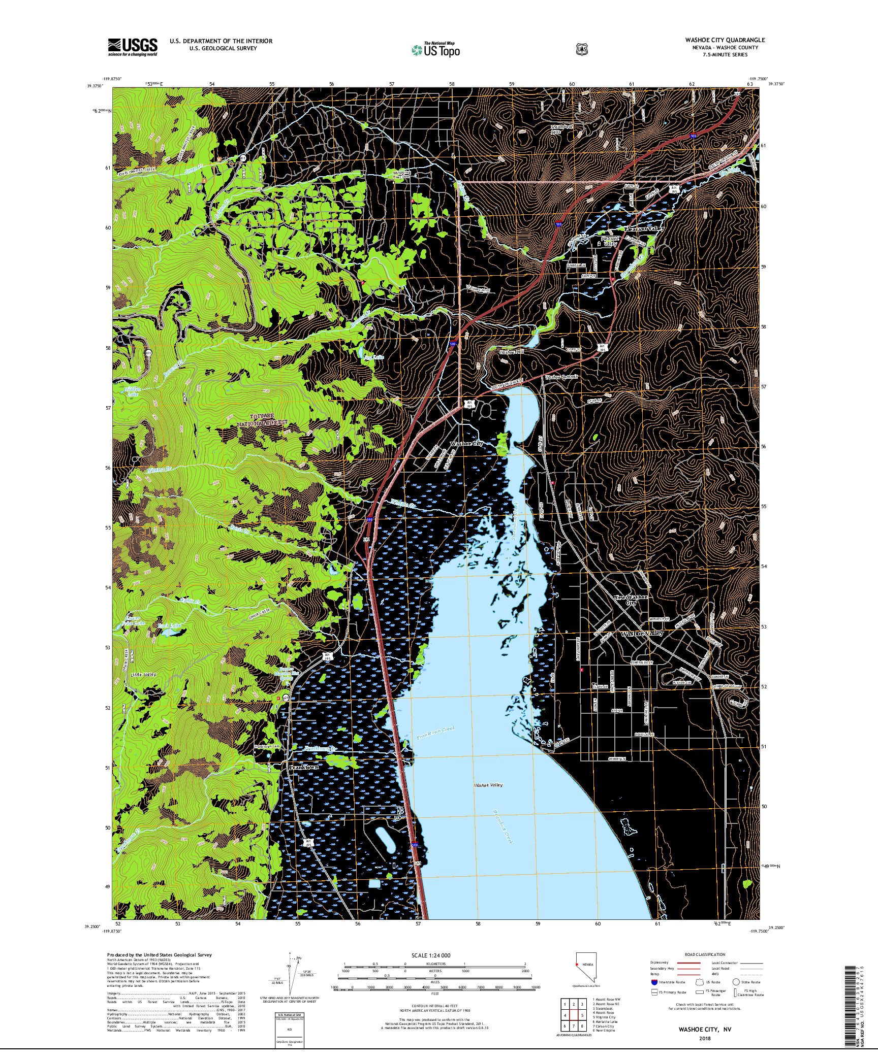 USGS US TOPO 7.5-MINUTE MAP FOR WASHOE CITY, NV 2018