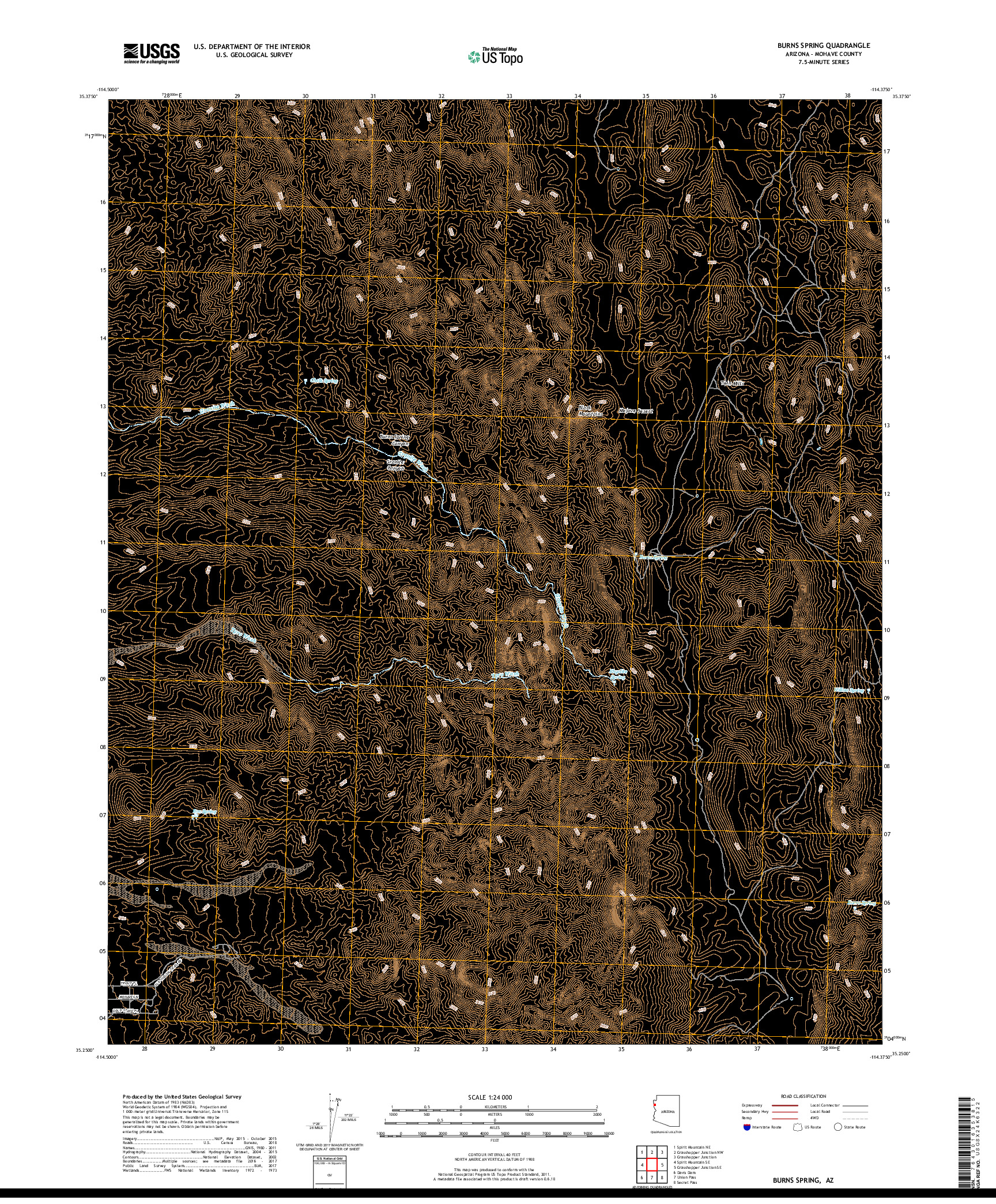 USGS US TOPO 7.5-MINUTE MAP FOR BURNS SPRING, AZ 2018