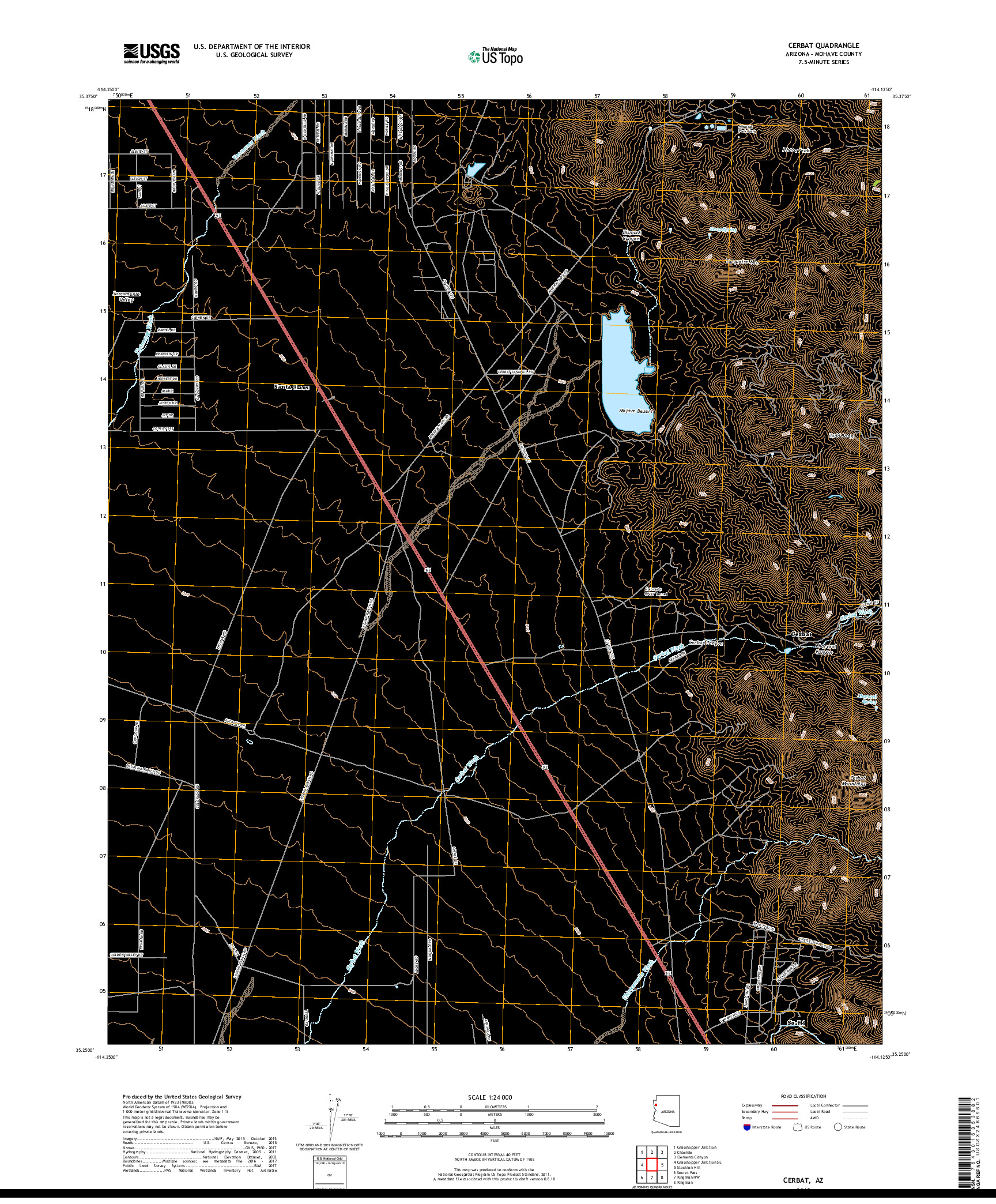 USGS US TOPO 7.5-MINUTE MAP FOR CERBAT, AZ 2018