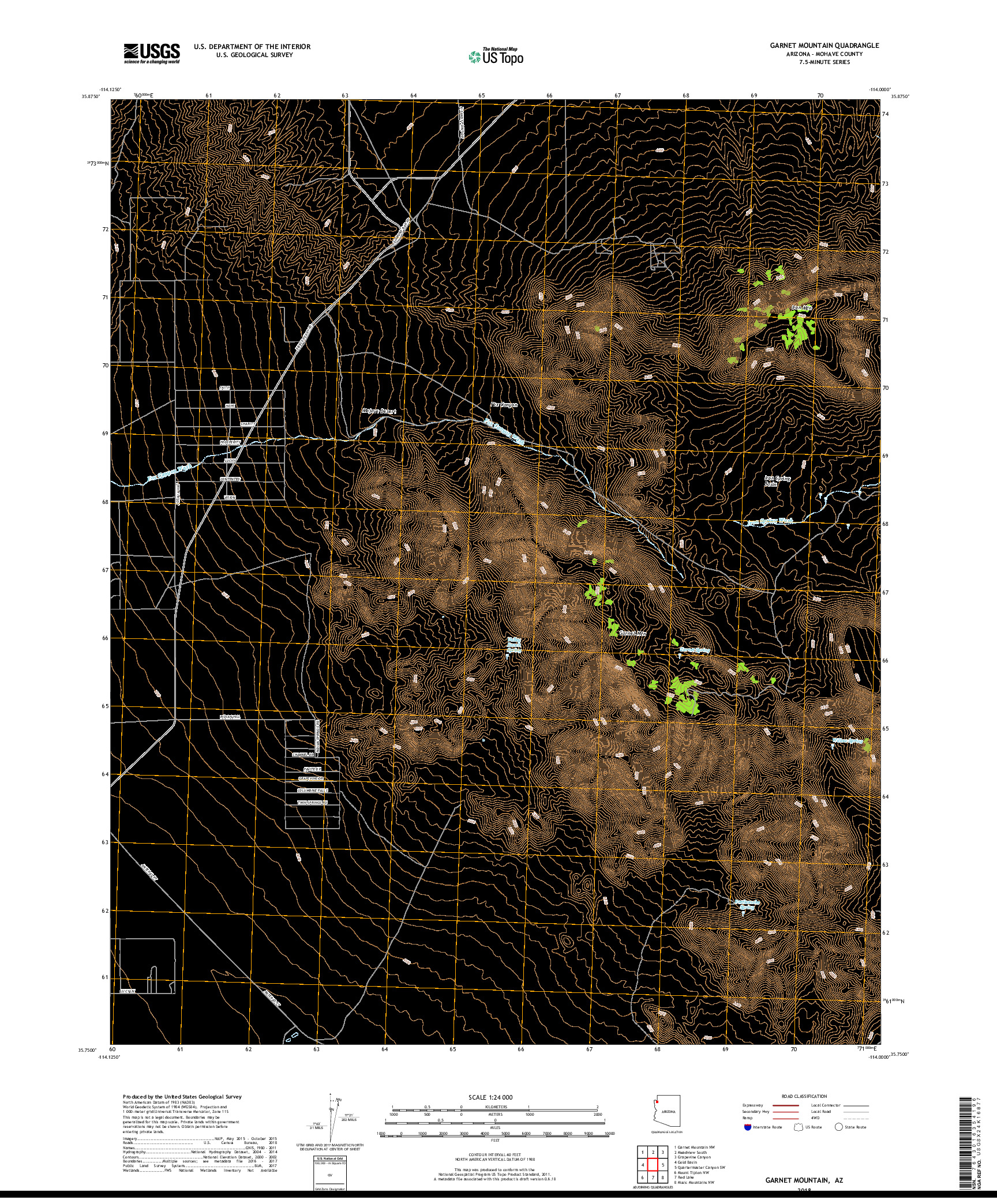USGS US TOPO 7.5-MINUTE MAP FOR GARNET MOUNTAIN, AZ 2018