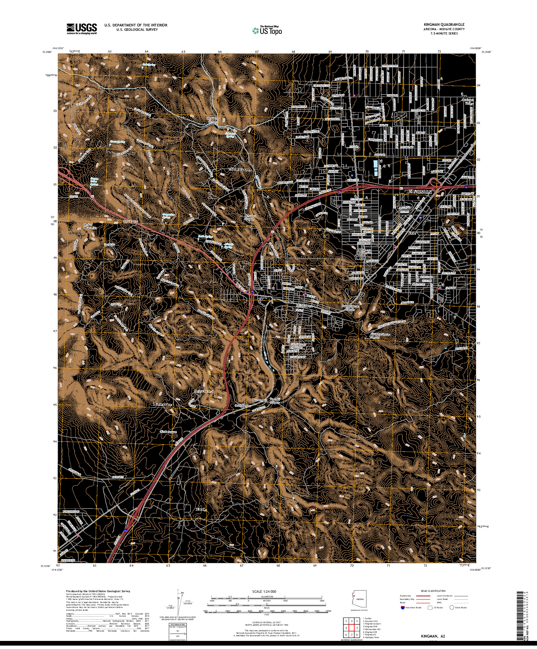 USGS US TOPO 7.5-MINUTE MAP FOR KINGMAN, AZ 2018