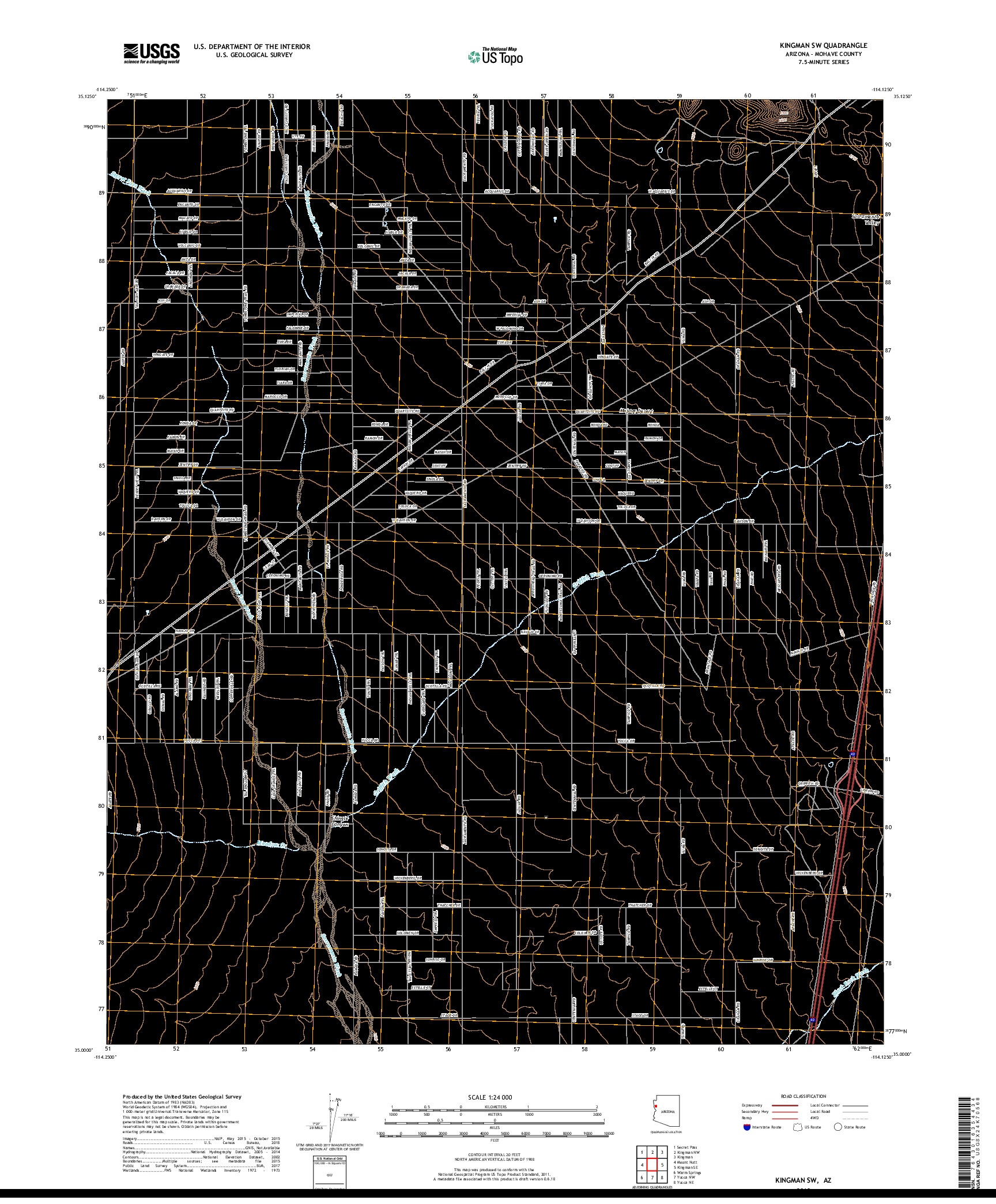 USGS US TOPO 7.5-MINUTE MAP FOR KINGMAN SW, AZ 2018