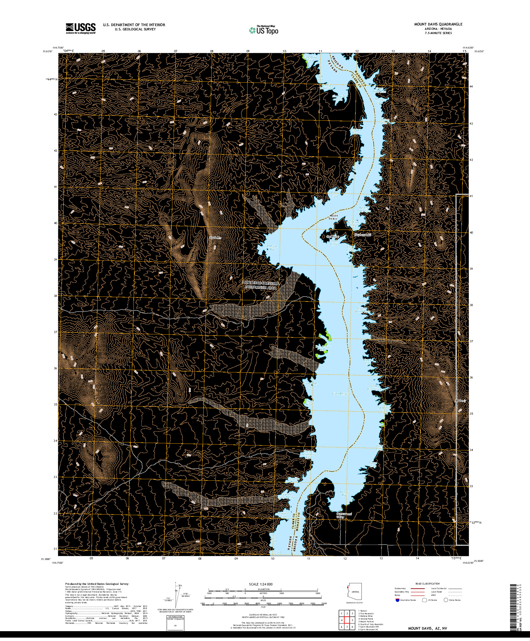 USGS US TOPO 7.5-MINUTE MAP FOR MOUNT DAVIS, AZ,NV 2018