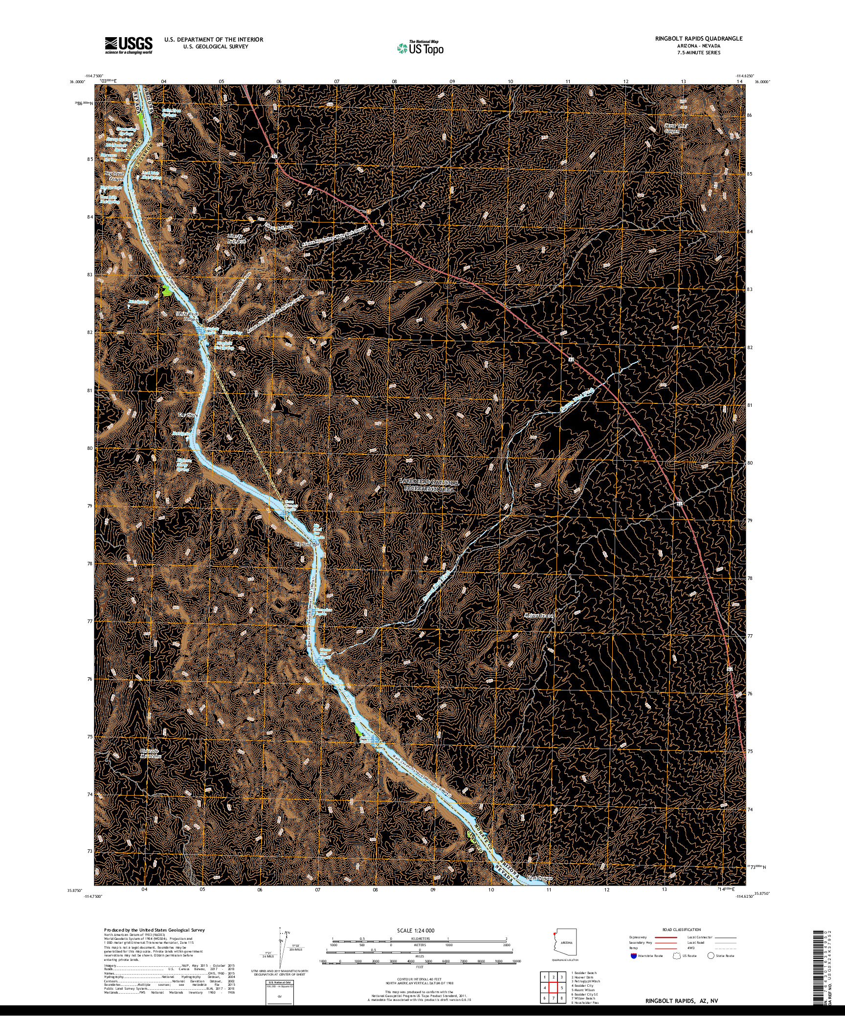 USGS US TOPO 7.5-MINUTE MAP FOR RINGBOLT RAPIDS, AZ,NV 2018