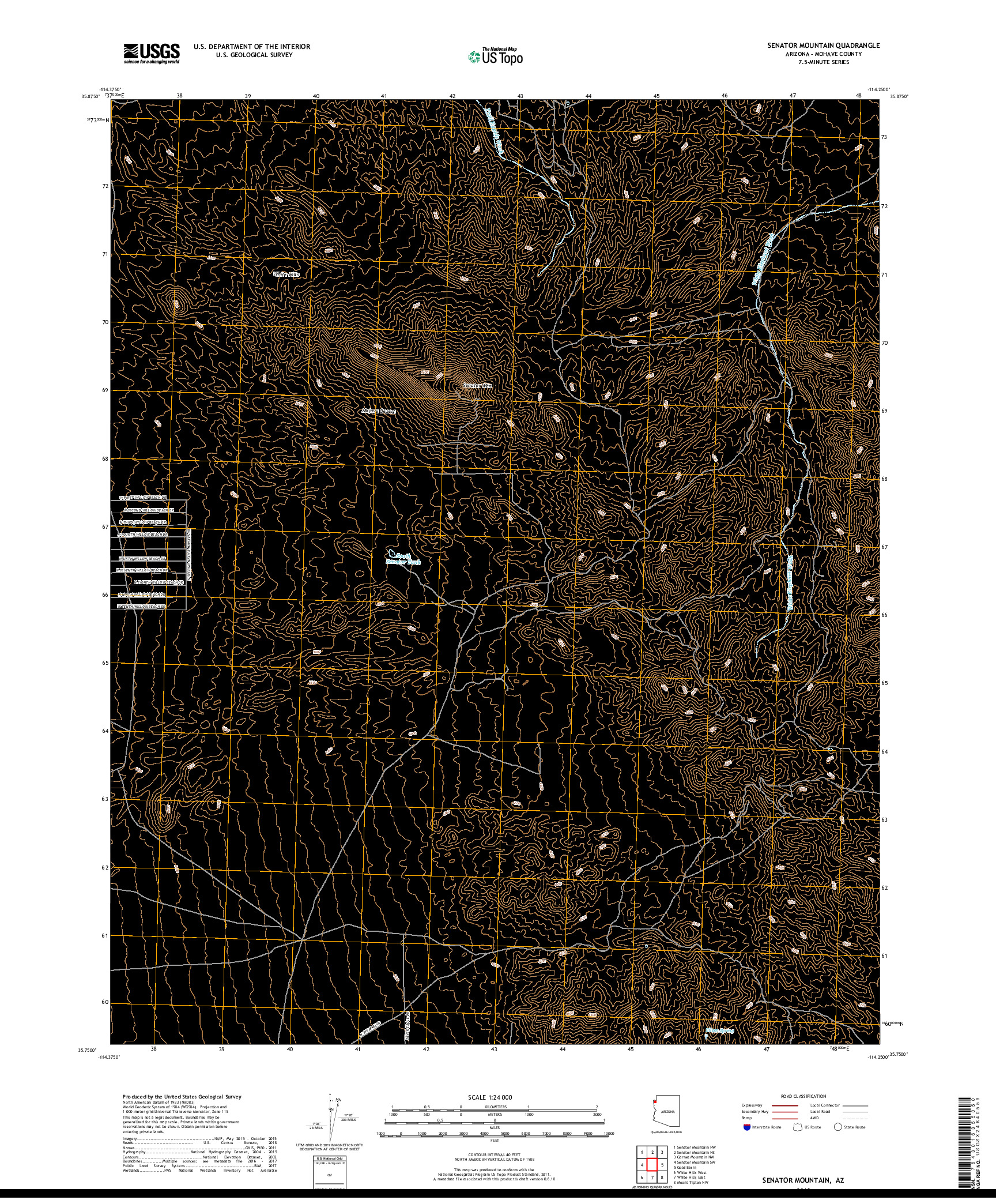 USGS US TOPO 7.5-MINUTE MAP FOR SENATOR MOUNTAIN, AZ 2018