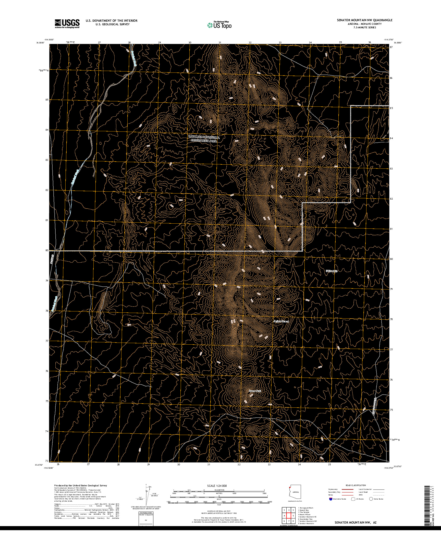 USGS US TOPO 7.5-MINUTE MAP FOR SENATOR MOUNTAIN NW, AZ 2018