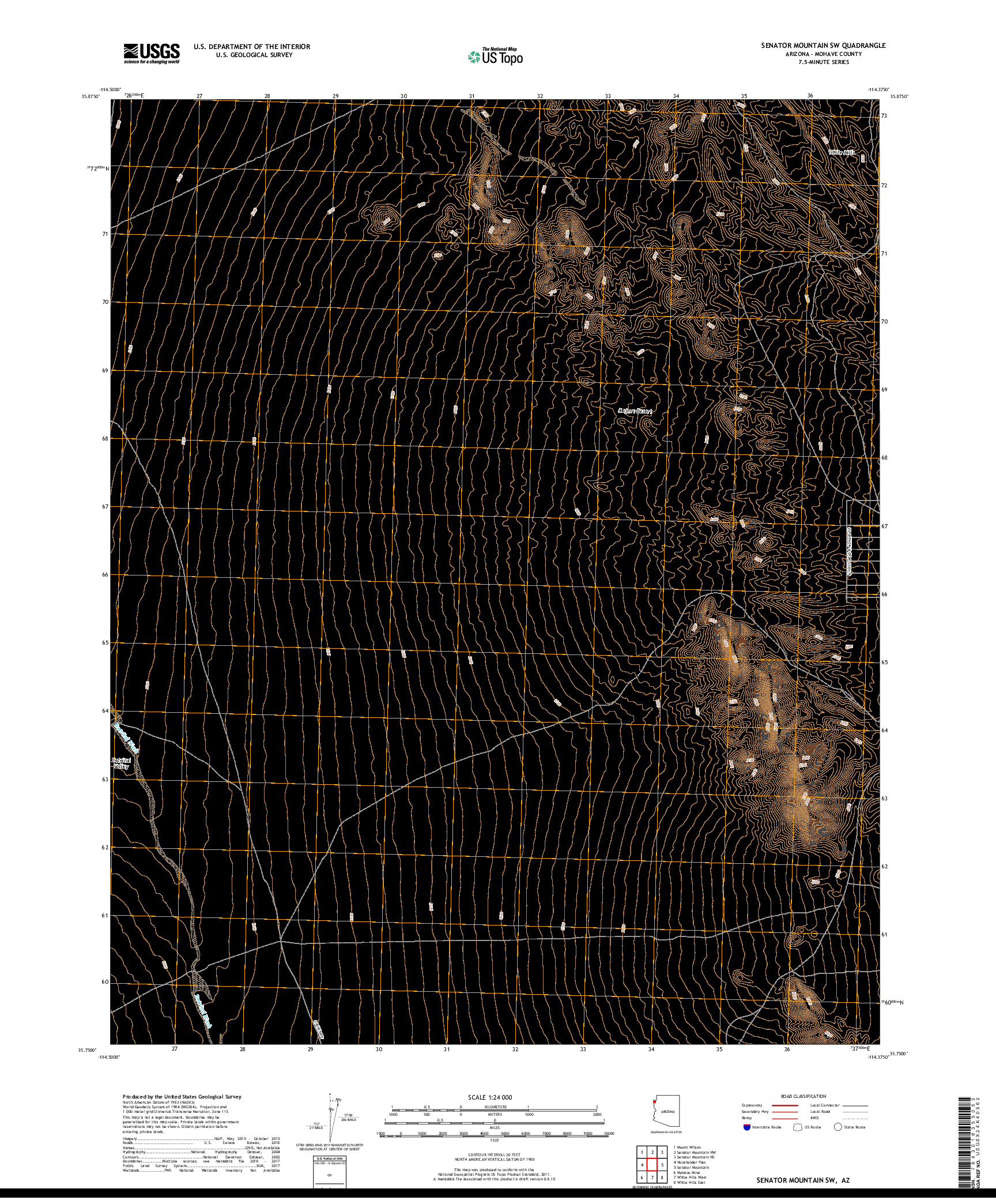 USGS US TOPO 7.5-MINUTE MAP FOR SENATOR MOUNTAIN SW, AZ 2018