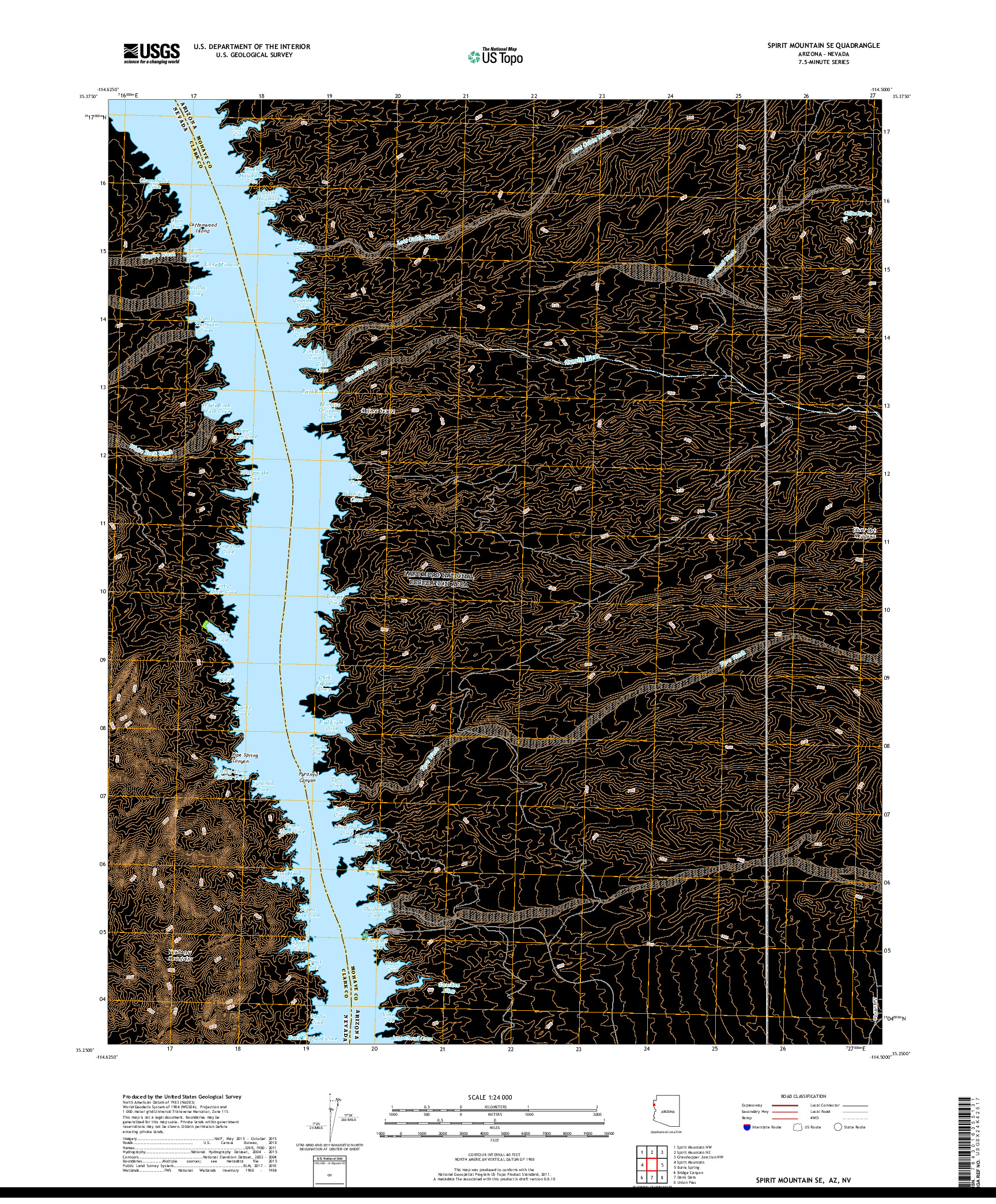 USGS US TOPO 7.5-MINUTE MAP FOR SPIRIT MOUNTAIN SE, AZ,NV 2018