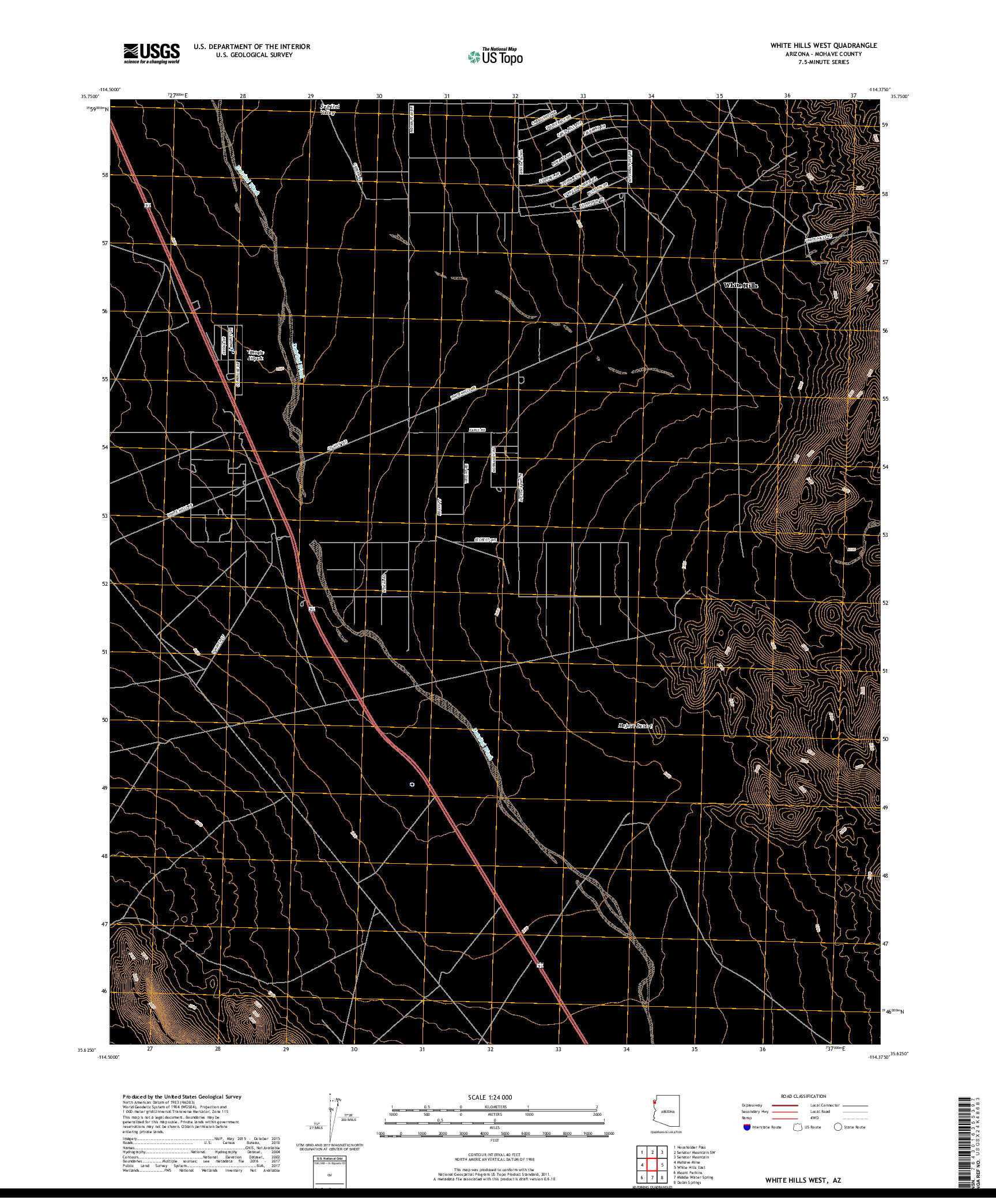 USGS US TOPO 7.5-MINUTE MAP FOR WHITE HILLS WEST, AZ 2018