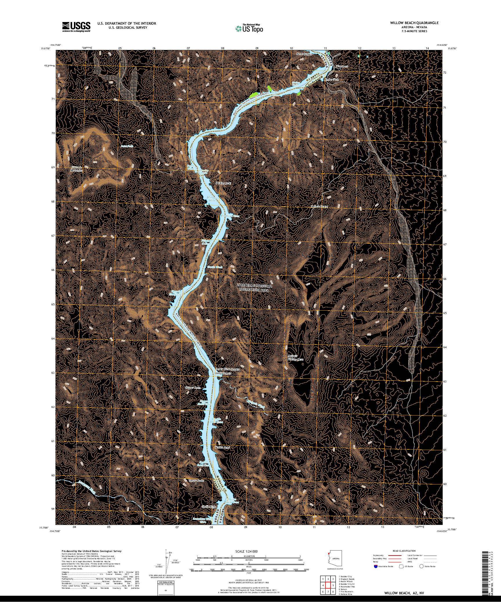 USGS US TOPO 7.5-MINUTE MAP FOR WILLOW BEACH, AZ,NV 2018