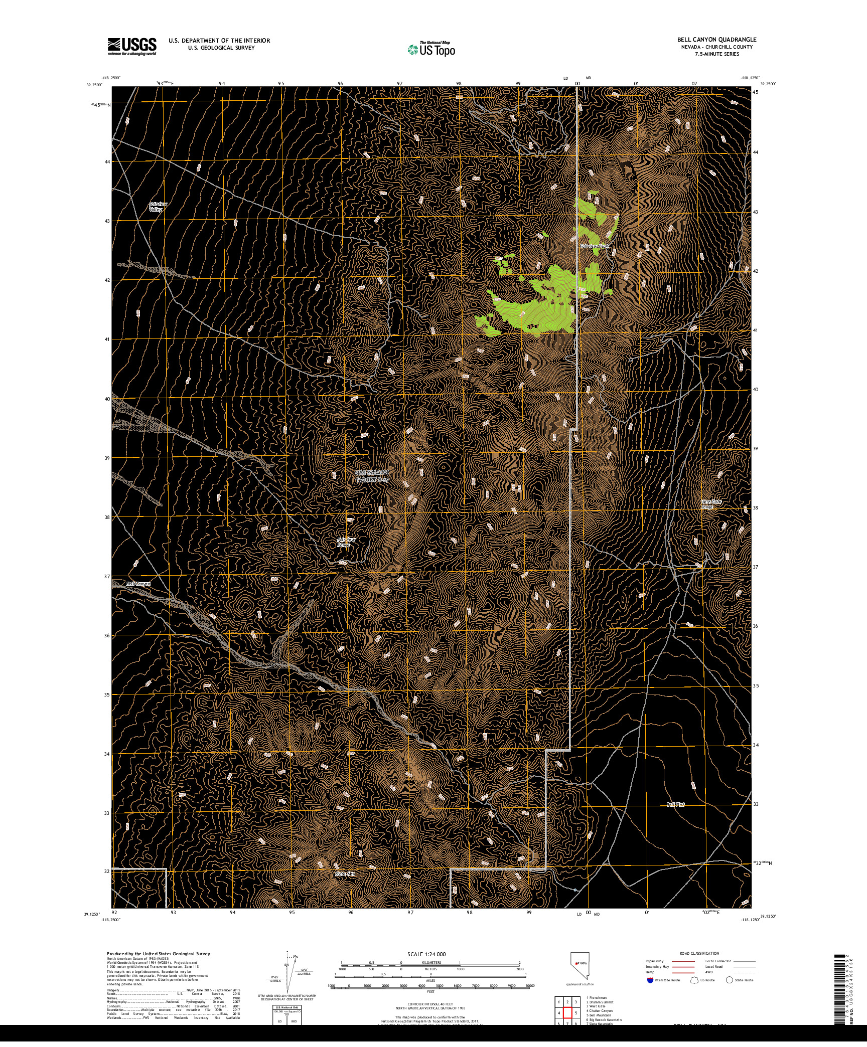 USGS US TOPO 7.5-MINUTE MAP FOR BELL CANYON, NV 2018