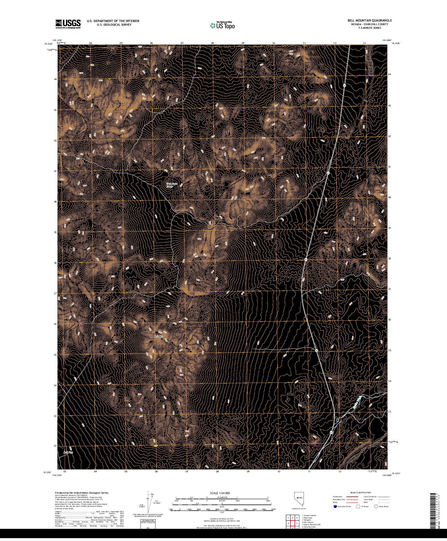 USGS US TOPO 7.5-MINUTE MAP FOR BELL MOUNTAIN, NV 2018