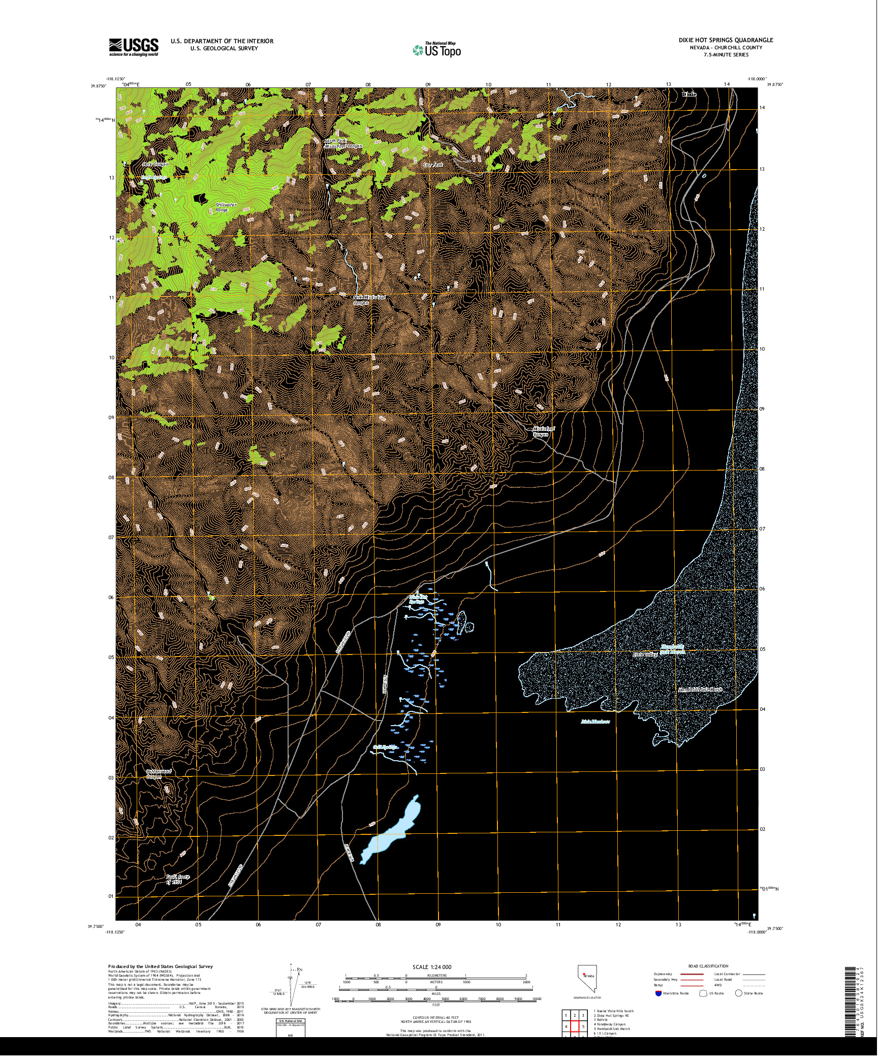 USGS US TOPO 7.5-MINUTE MAP FOR DIXIE HOT SPRINGS, NV 2018