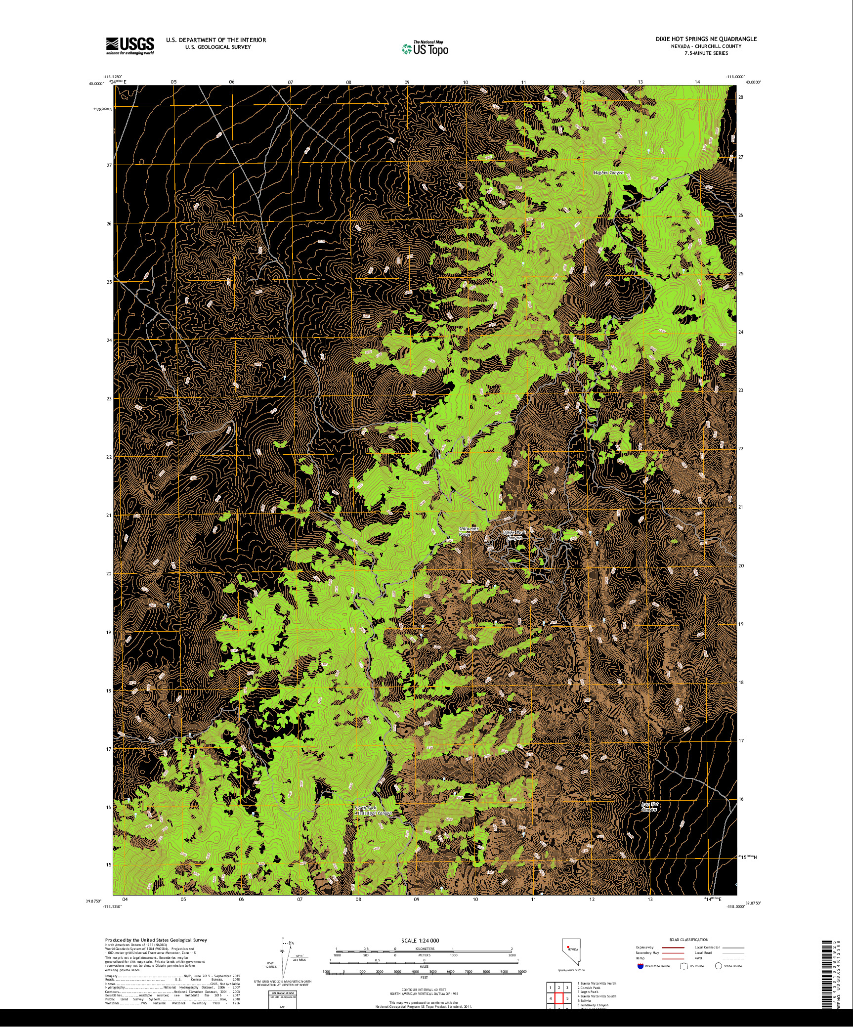 USGS US TOPO 7.5-MINUTE MAP FOR DIXIE HOT SPRINGS NE, NV 2018