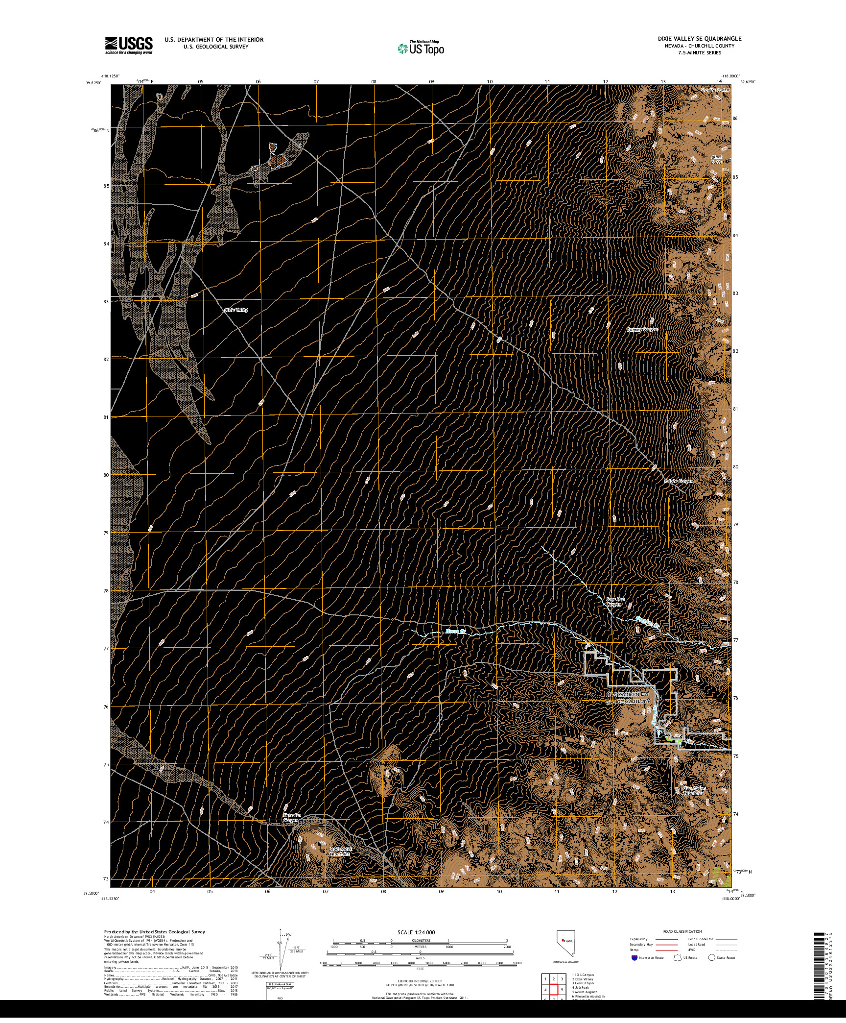 USGS US TOPO 7.5-MINUTE MAP FOR DIXIE VALLEY SE, NV 2018