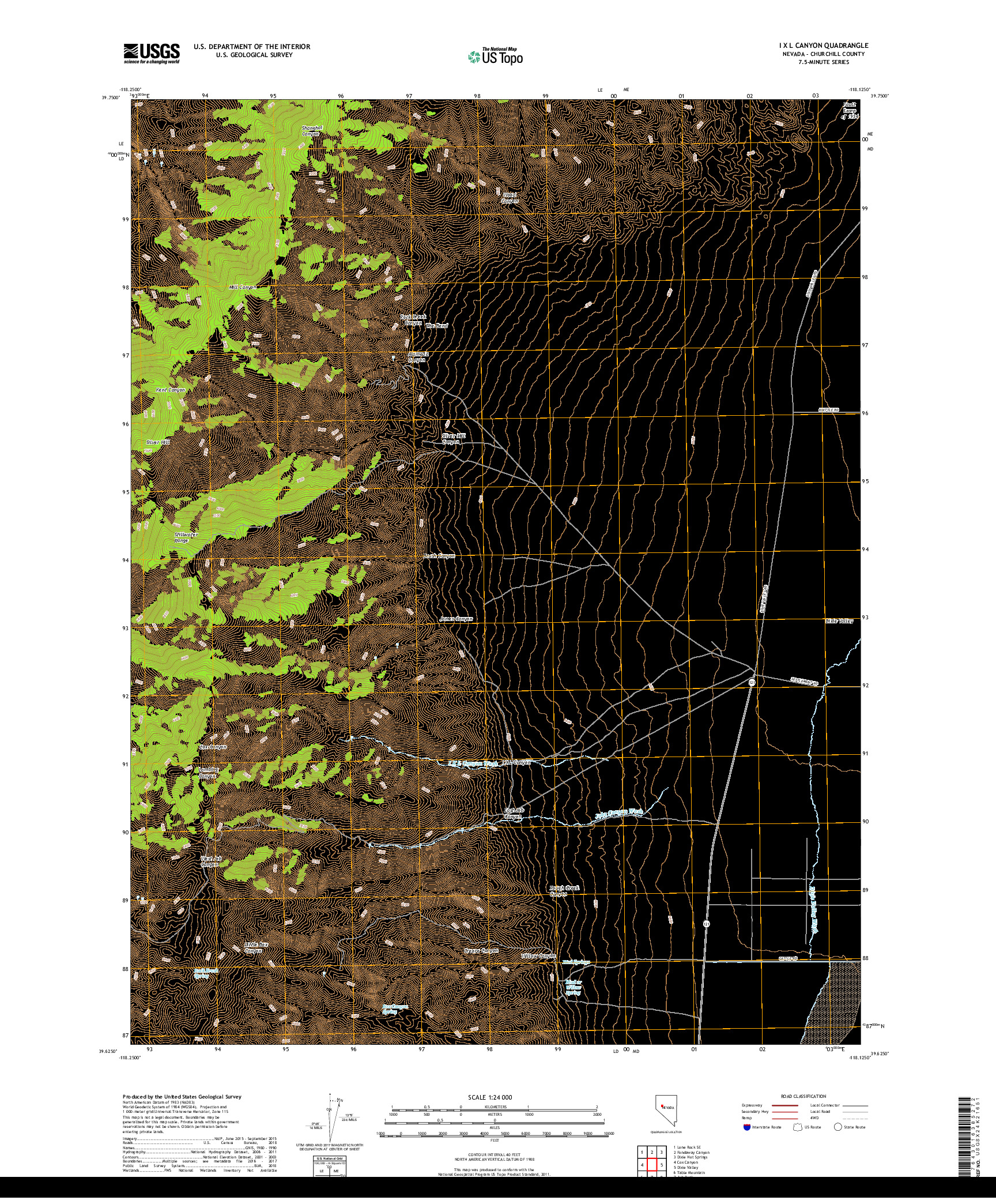 USGS US TOPO 7.5-MINUTE MAP FOR I X L CANYON, NV 2018