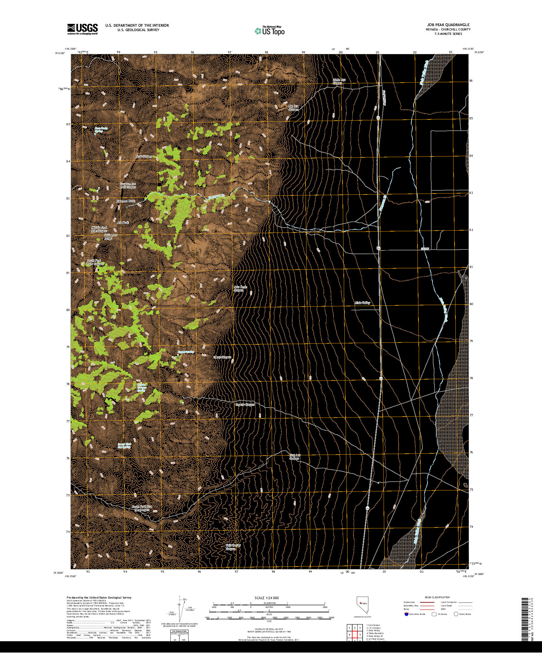 USGS US TOPO 7.5-MINUTE MAP FOR JOB PEAK, NV 2018