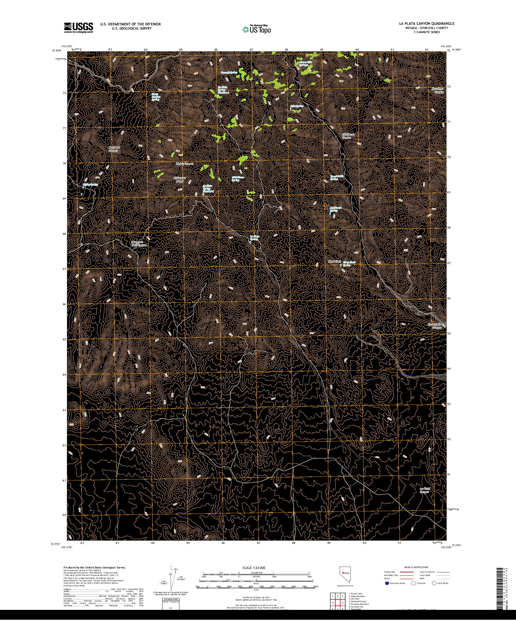 USGS US TOPO 7.5-MINUTE MAP FOR LA PLATA CANYON, NV 2018