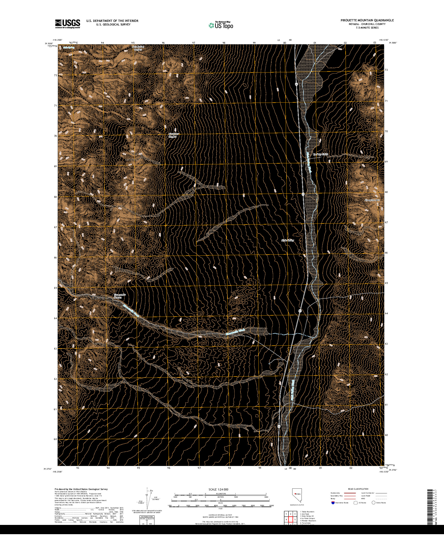 USGS US TOPO 7.5-MINUTE MAP FOR PIROUETTE MOUNTAIN, NV 2018