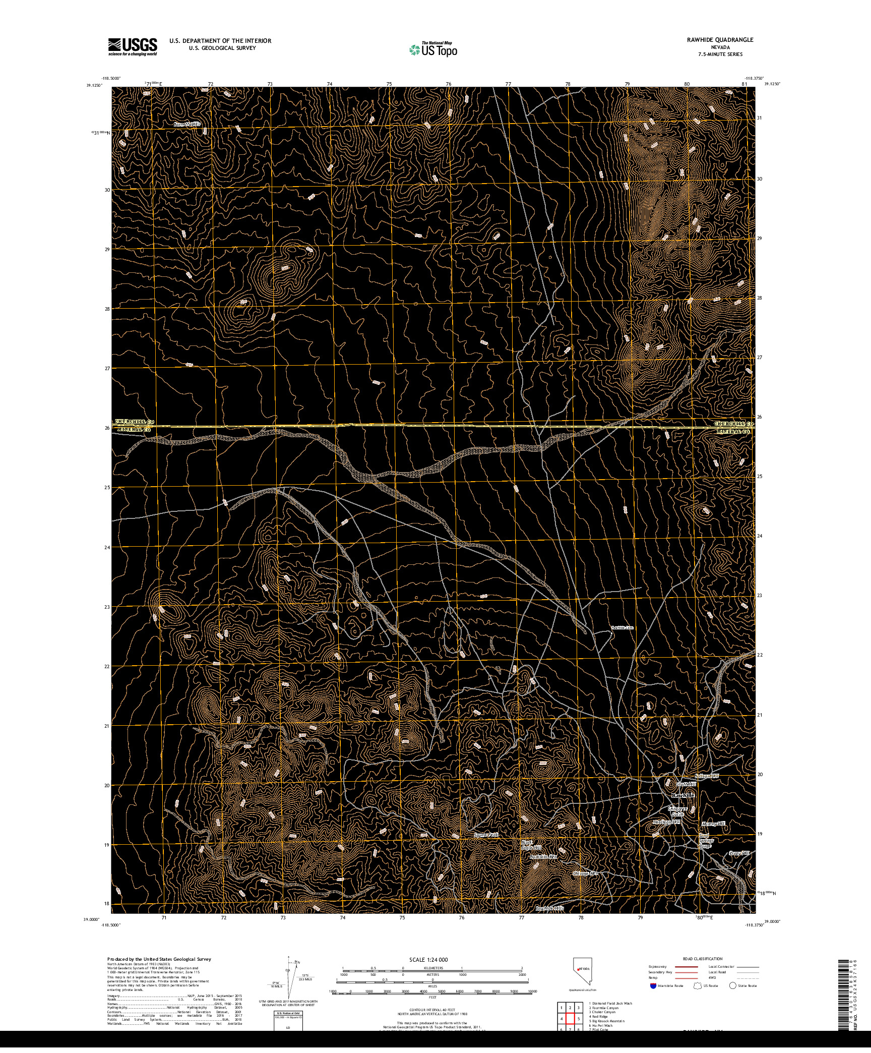 USGS US TOPO 7.5-MINUTE MAP FOR RAWHIDE, NV 2018