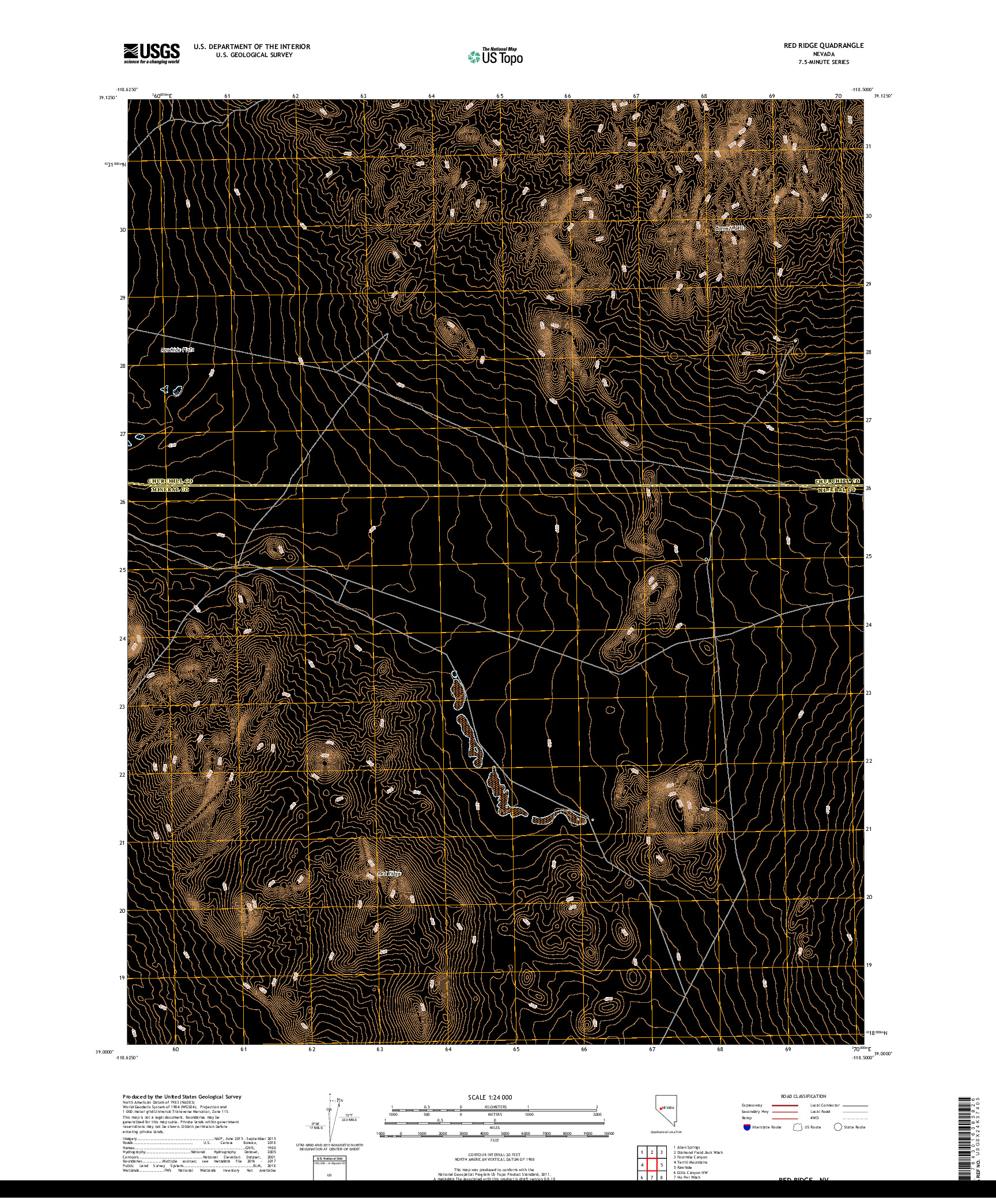 USGS US TOPO 7.5-MINUTE MAP FOR RED RIDGE, NV 2018