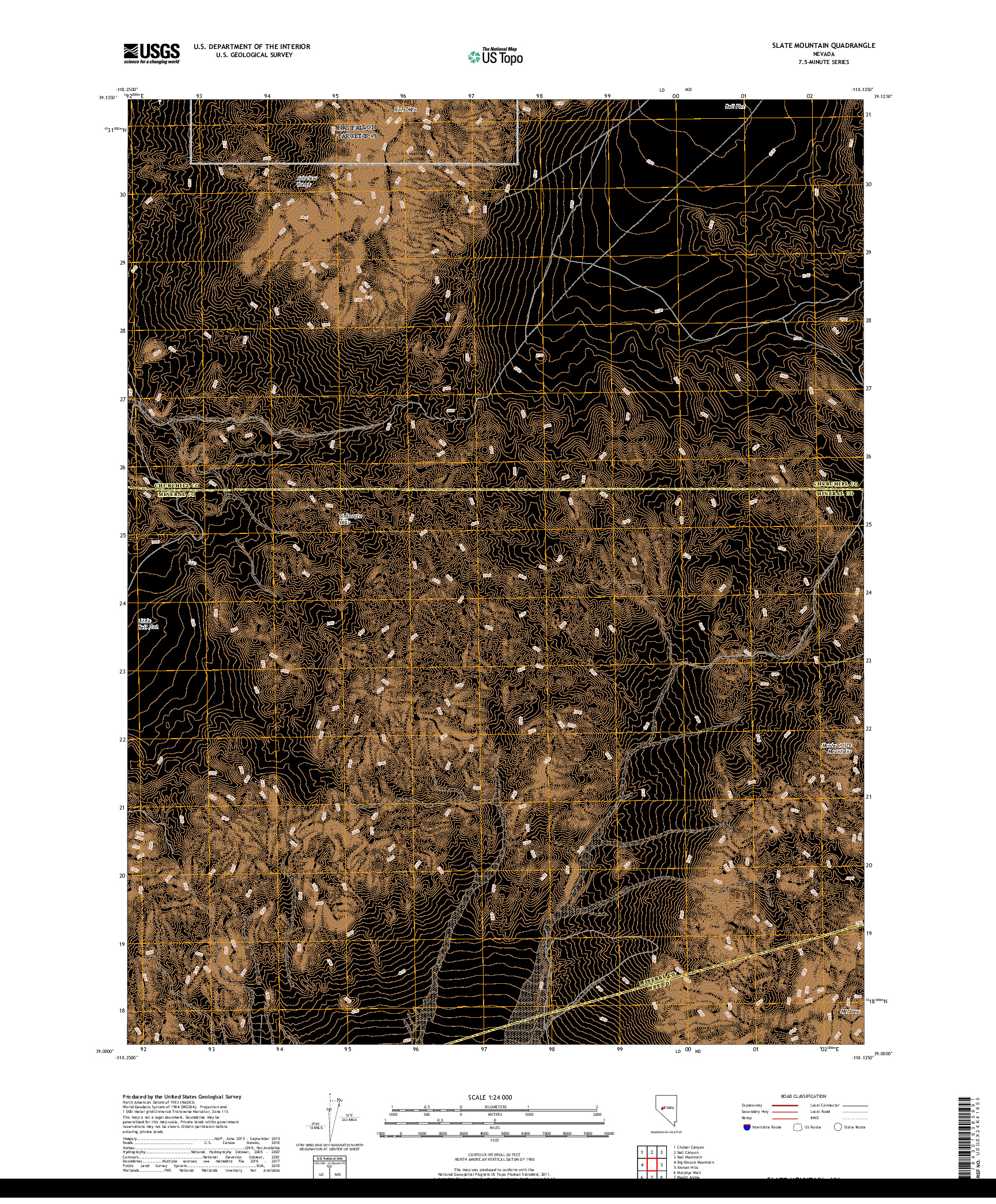 USGS US TOPO 7.5-MINUTE MAP FOR SLATE MOUNTAIN, NV 2018