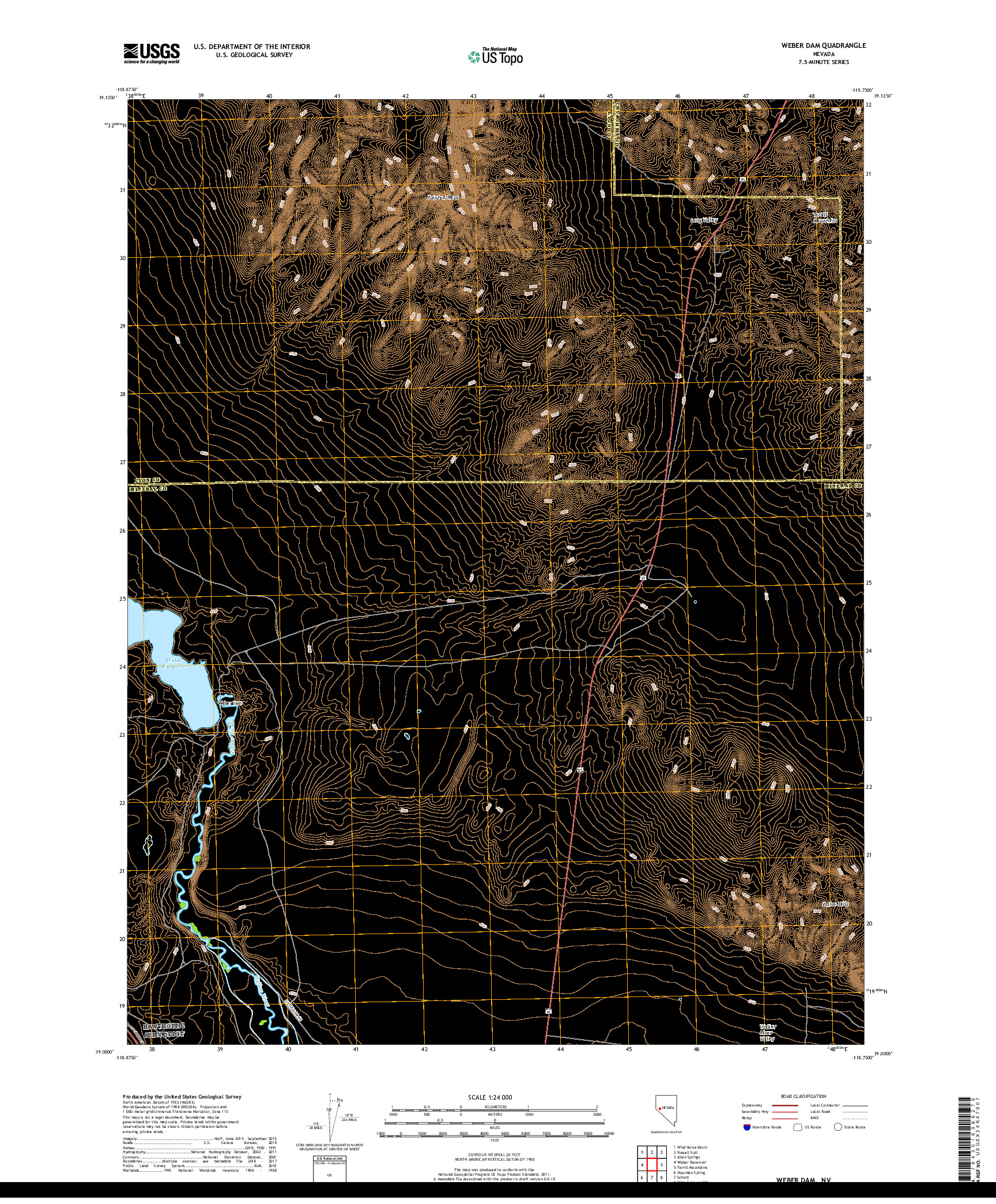 USGS US TOPO 7.5-MINUTE MAP FOR WEBER DAM, NV 2018