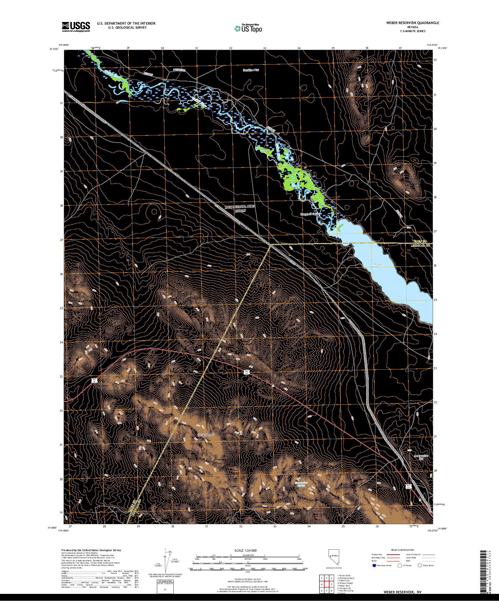 USGS US TOPO 7.5-MINUTE MAP FOR WEBER RESERVOIR, NV 2018