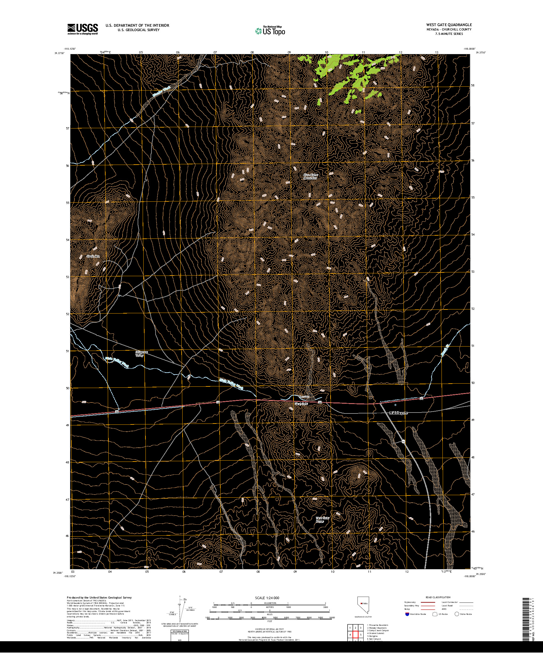 USGS US TOPO 7.5-MINUTE MAP FOR WEST GATE, NV 2018