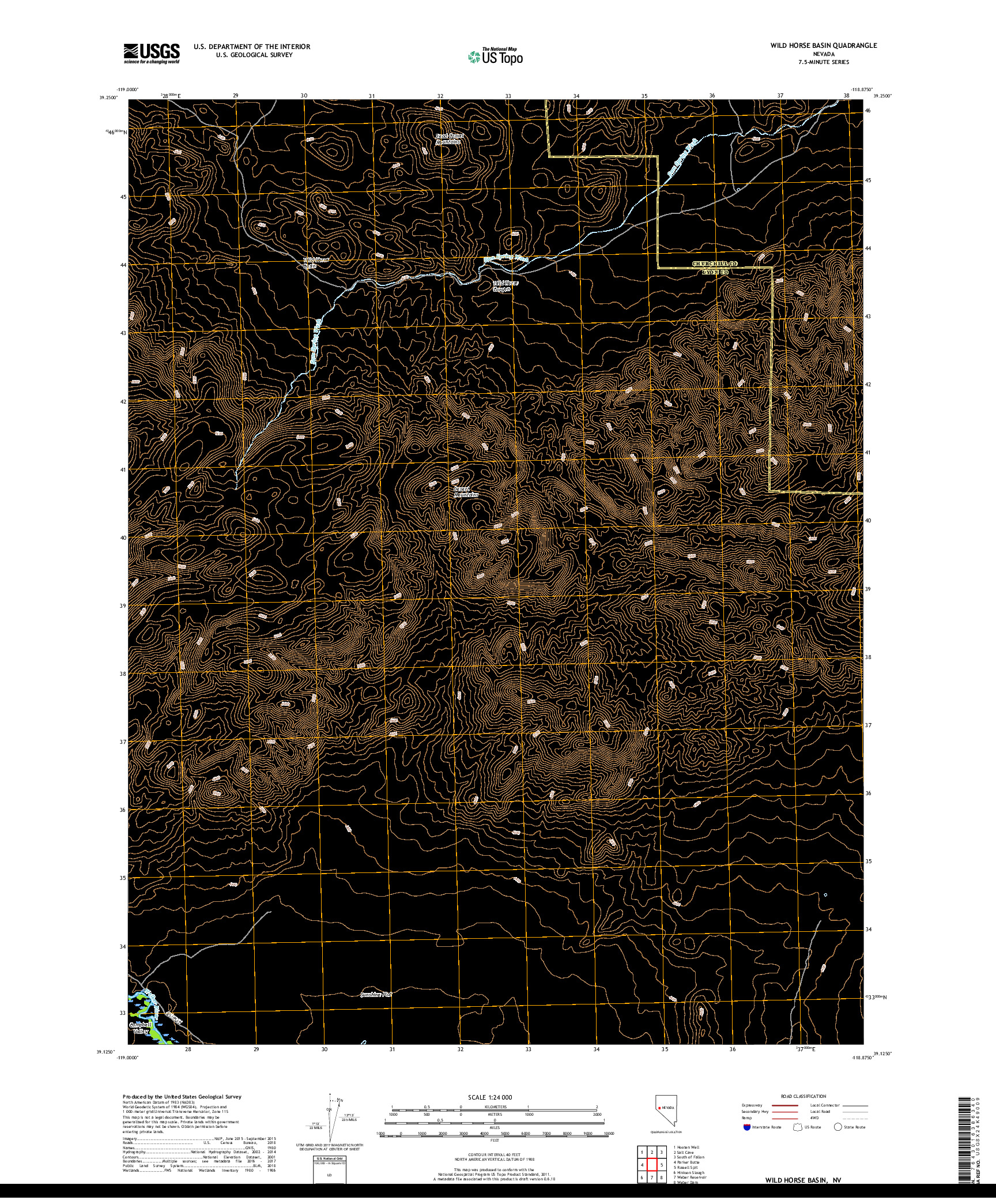 USGS US TOPO 7.5-MINUTE MAP FOR WILD HORSE BASIN, NV 2018