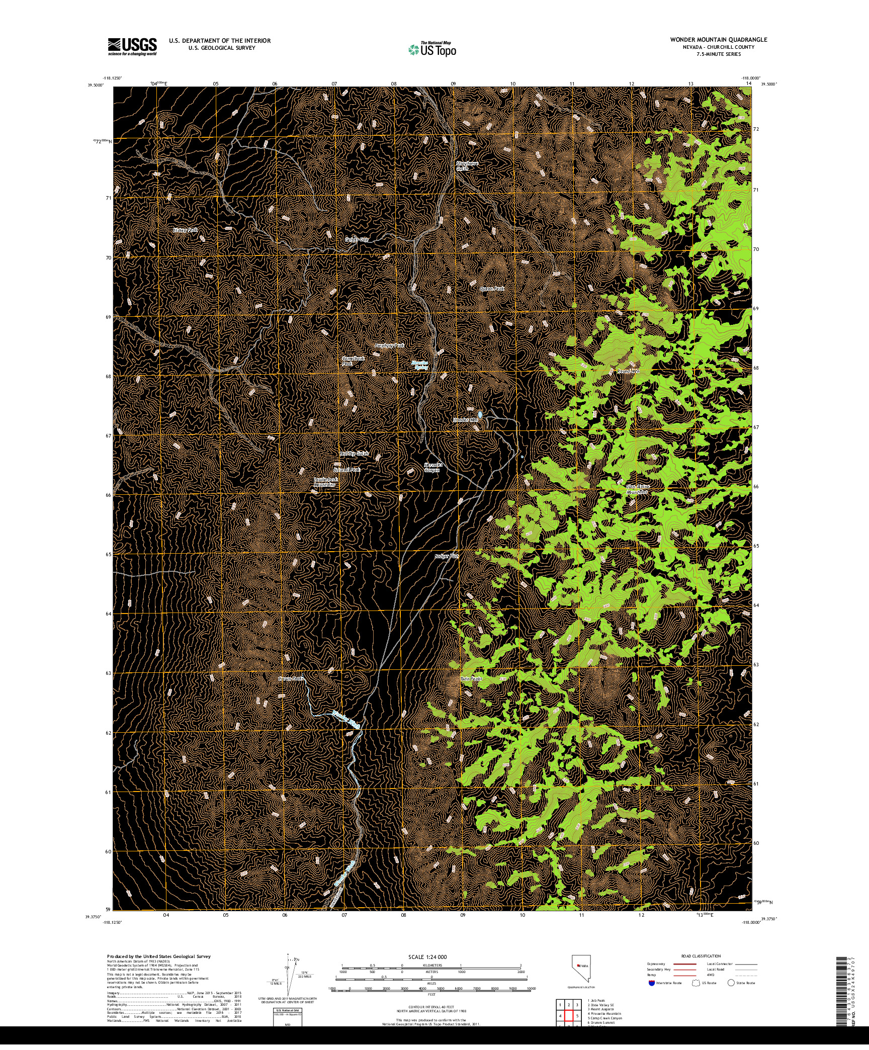 USGS US TOPO 7.5-MINUTE MAP FOR WONDER MOUNTAIN, NV 2018